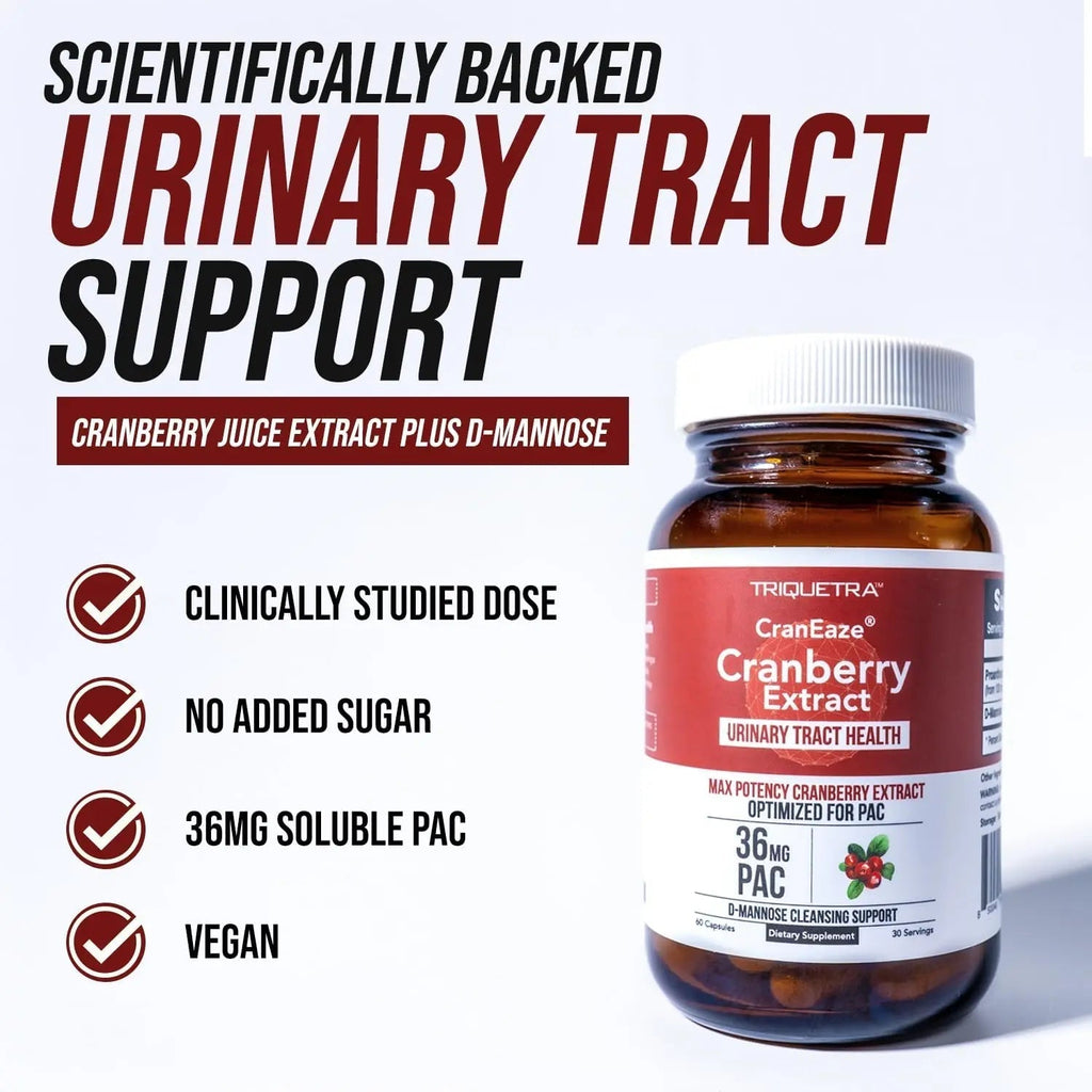 CranEaze®: Cranberry Juice Extract Plus D-Mannose – 36 mg PAC, 100% Soluble PAC - Supports Urinary Tract Health – Most Effective Cranberry Pills for Women, UTI Cranberry Supplement - 60 Capsules - FENGGESTORE20