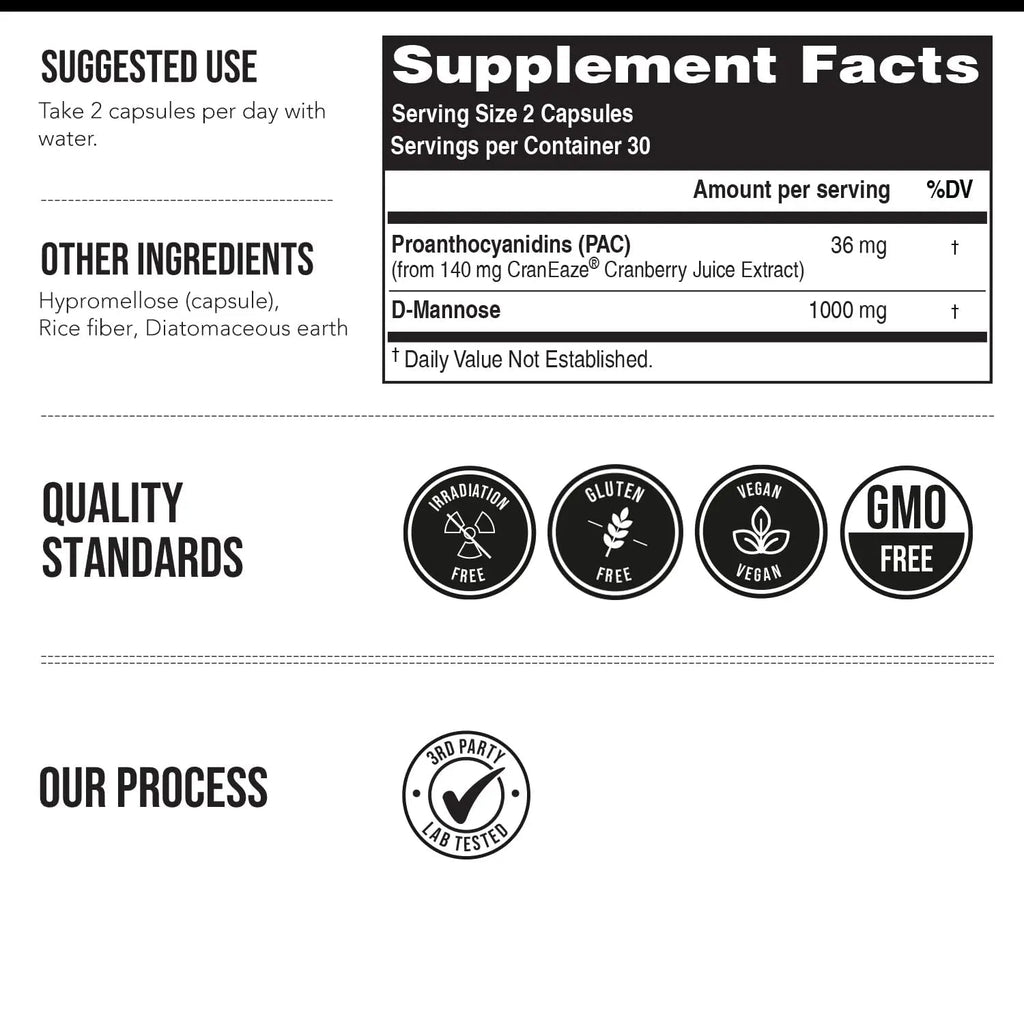 CranEaze®: Cranberry Juice Extract Plus D-Mannose – 36 mg PAC, 100% Soluble PAC - Supports Urinary Tract Health – Most Effective Cranberry Pills for Women, UTI Cranberry Supplement - 60 Capsules - FENGGESTORE20