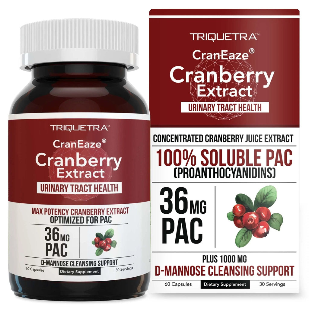 CranEaze®: Cranberry Juice Extract Plus D-Mannose – 36 mg PAC, 100% Soluble PAC - Supports Urinary Tract Health – Most Effective Cranberry Pills for Women, UTI Cranberry Supplement - 60 Capsules - FENGGESTORE20