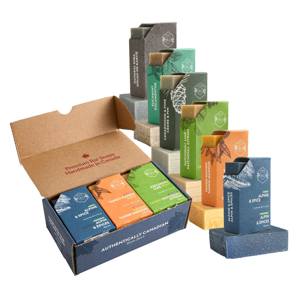 Crate 61 Organics, Handmade in Canada, Plant Based Cold Process Natural Bar Soap, With Premium Essential Oils, Dry Skin, Pack of 6 (For Him) - FENGGESTORE20
