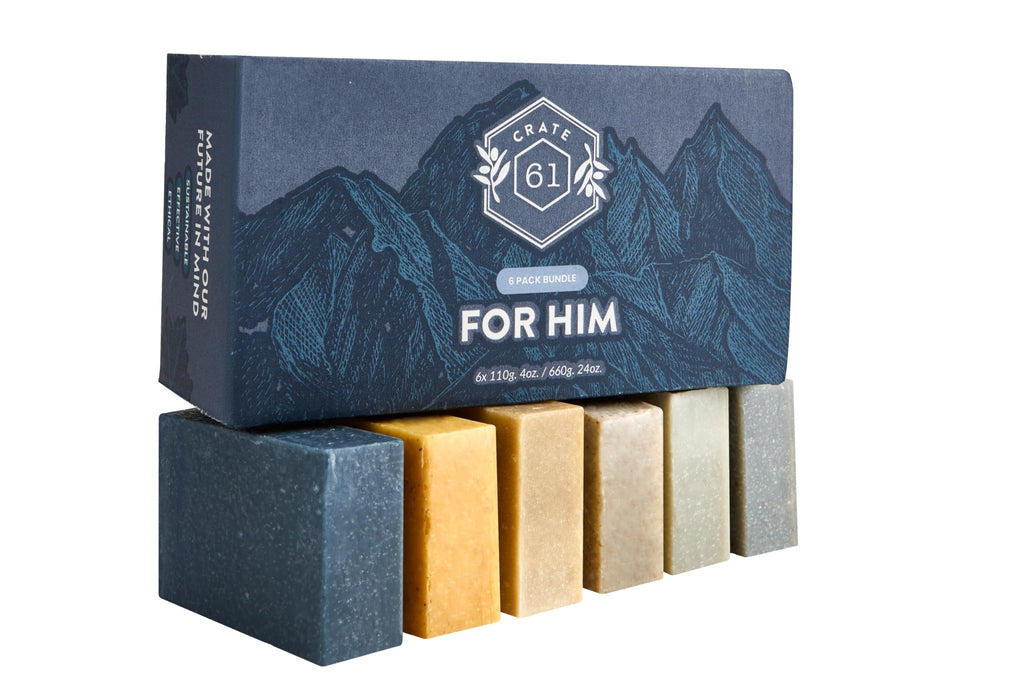 Crate 61 Organics, Handmade in Canada, Plant Based Cold Process Natural Bar Soap, With Premium Essential Oils, Dry Skin, Pack of 6 (For Him) - FENGGESTORE20