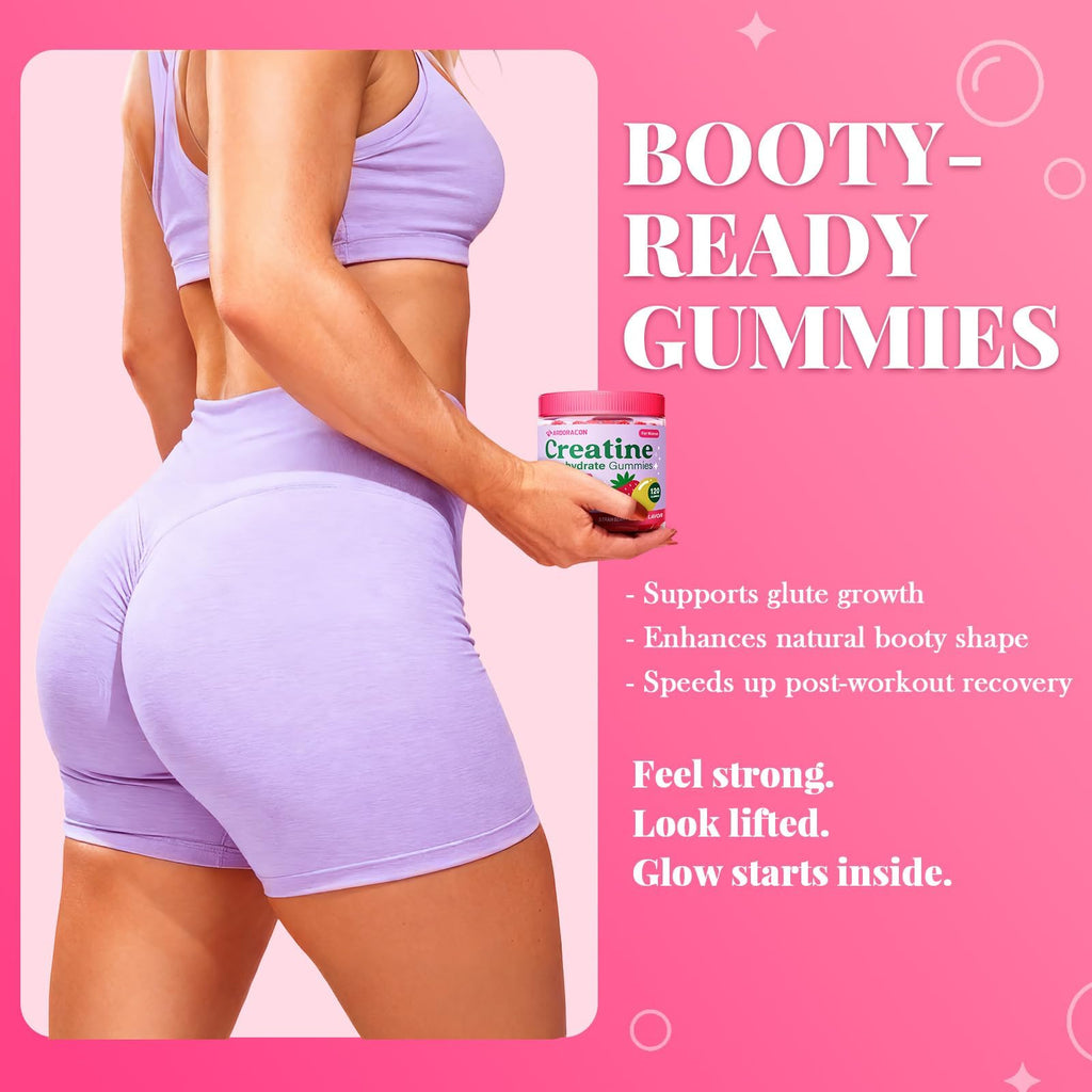 Creatine for Women, Creatine Monohydrate Gummies with Collagen, Vitamin D3 & Calcium for Muscles, Booty & Energy, Flavored Sugar Free Creatine Gummies Post - FENGGESTORE20