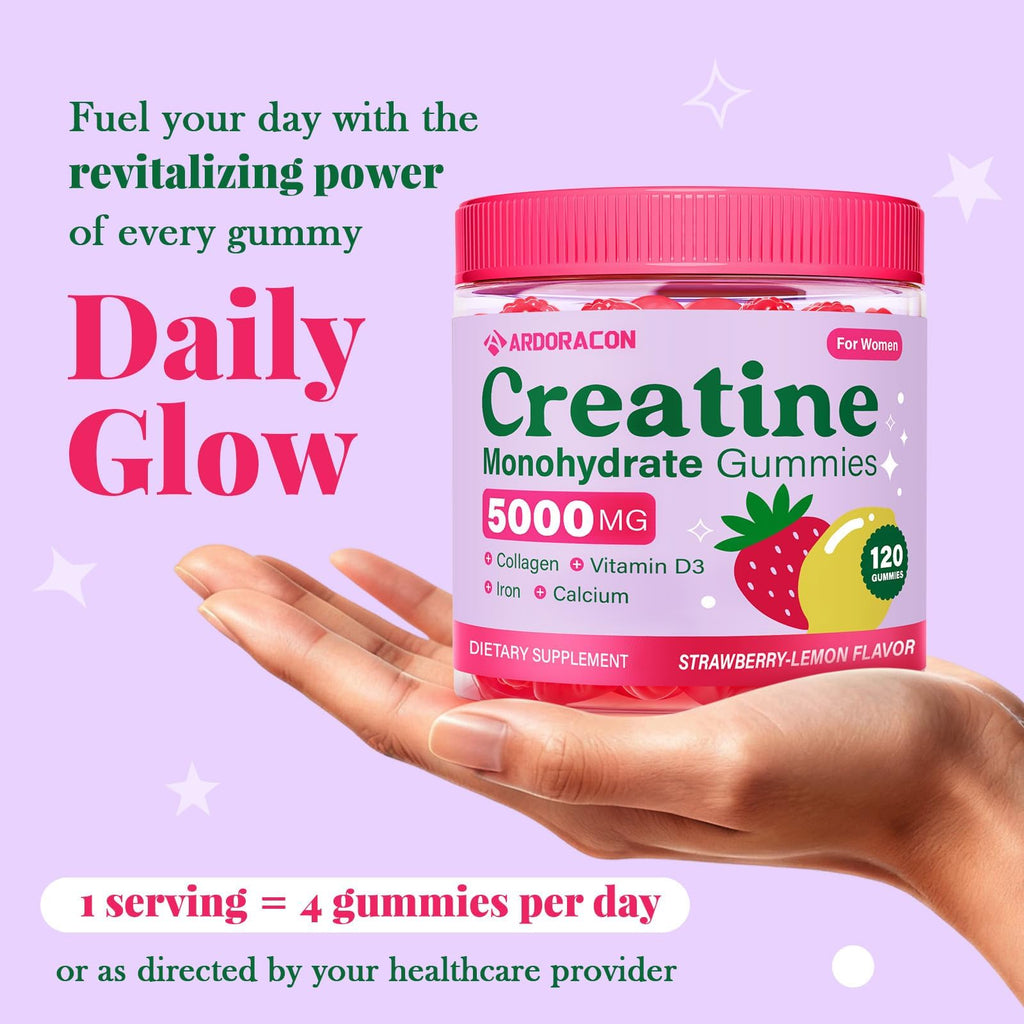 Creatine for Women, Creatine Monohydrate Gummies with Collagen, Vitamin D3 & Calcium for Muscles, Booty & Energy, Flavored Sugar Free Creatine Gummies Post - FENGGESTORE20