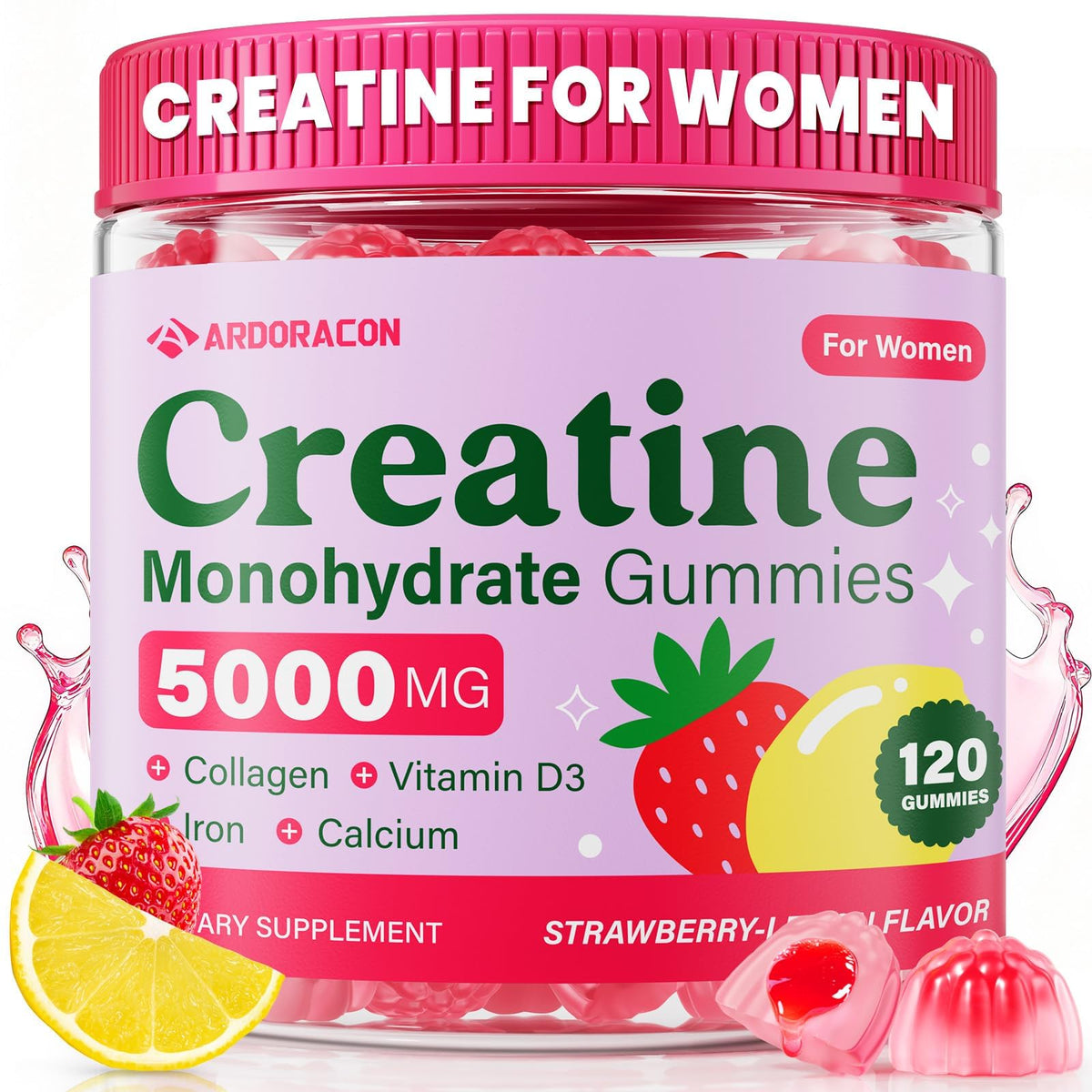 Creatine for Women, Creatine Monohydrate Gummies with Collagen, Vitamin D3 & Calcium for Muscles, Booty & Energy, Flavored Sugar Free Creatine Gummies Post - FENGGESTORE20