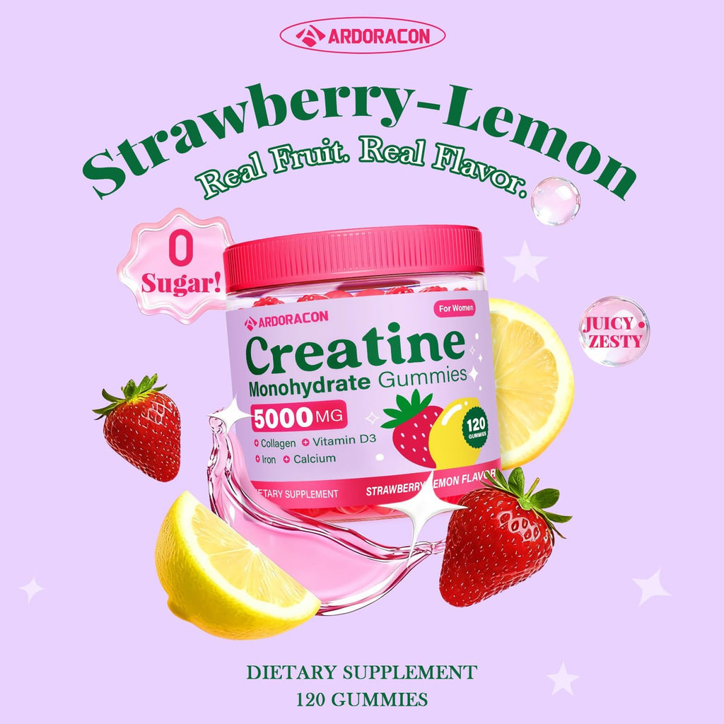 Creatine for Women, Creatine Monohydrate Gummies with Collagen, Vitamin D3 & Calcium for Muscles, Booty & Energy, Flavored Sugar Free Creatine Gummies Post - FENGGESTORE20
