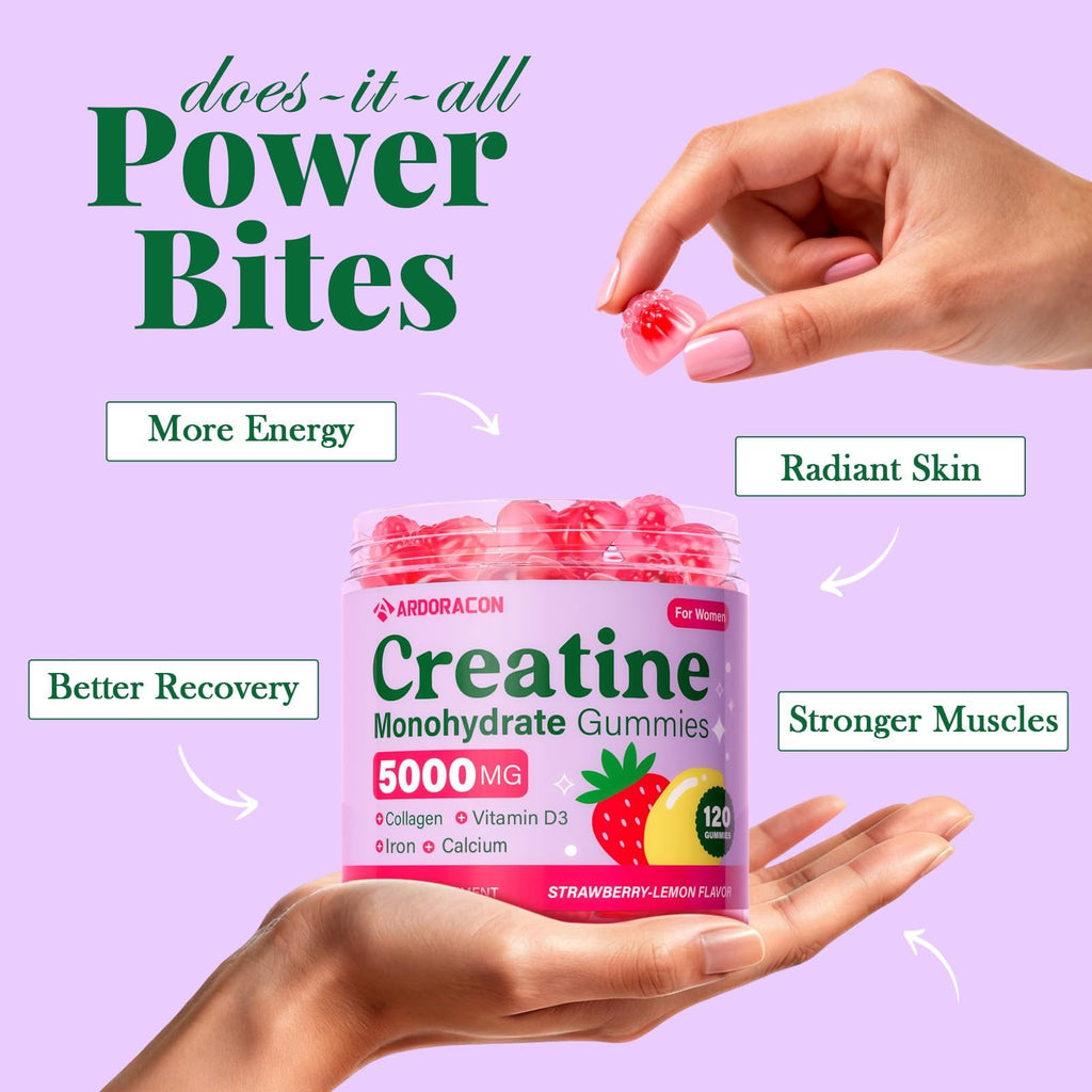 Creatine for Women, Creatine Monohydrate Gummies with Collagen, Vitamin D3 & Calcium for Muscles, Booty & Energy, Flavored Sugar Free Creatine Gummies Post - FENGGESTORE20