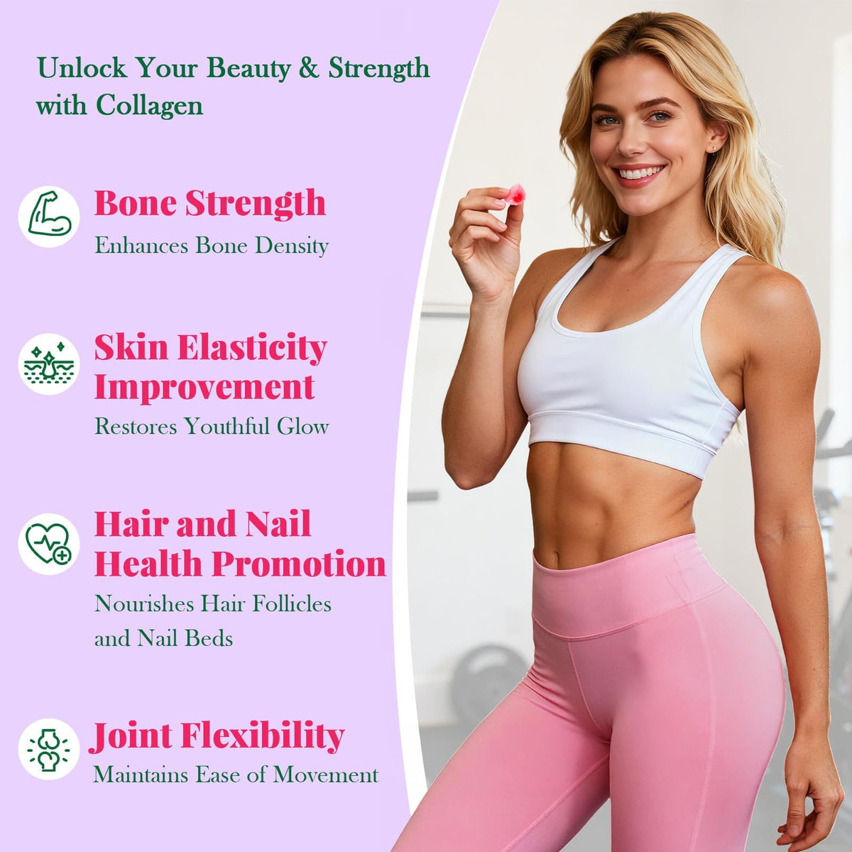 Creatine for Women, Creatine Monohydrate Gummies with Collagen, Vitamin D3 & Calcium for Muscles, Booty & Energy, Flavored Sugar Free Creatine Gummies Post - FENGGESTORE20
