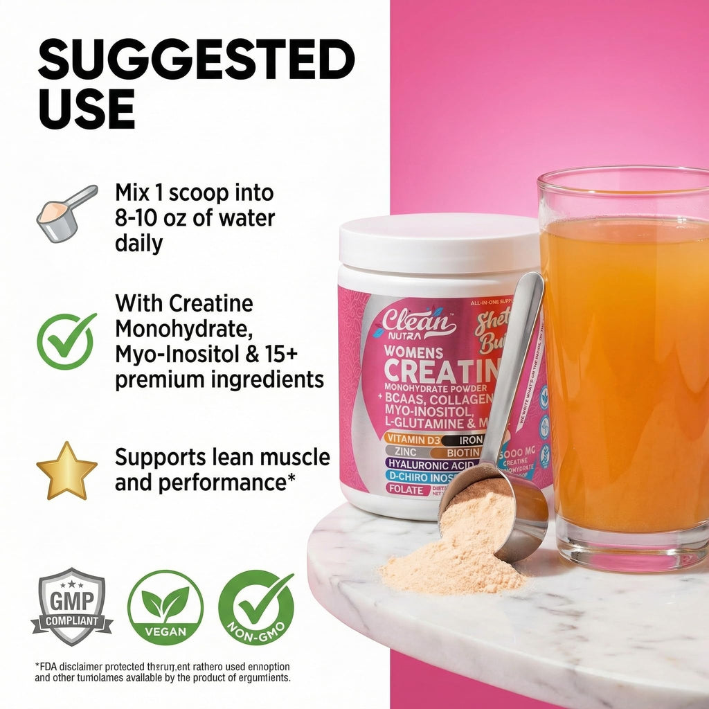 Creatine for Women | Creatine Monohydrate + Powder Myo-Inositol Collagen Biotin Hyaluronic Acid Folate L Glutamine Vitamin D3 Iron Zinc - FENGGESTORE20