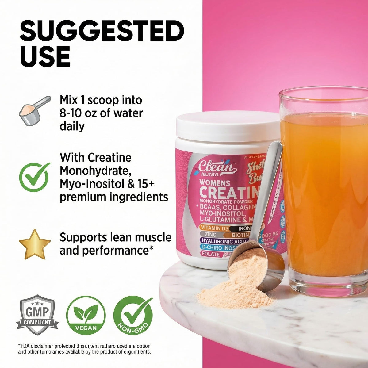 Creatine for Women | Creatine Monohydrate + Powder Myo-Inositol Collagen Biotin Hyaluronic Acid Folate L Glutamine Vitamin D3 Iron Zinc - FENGGESTORE20