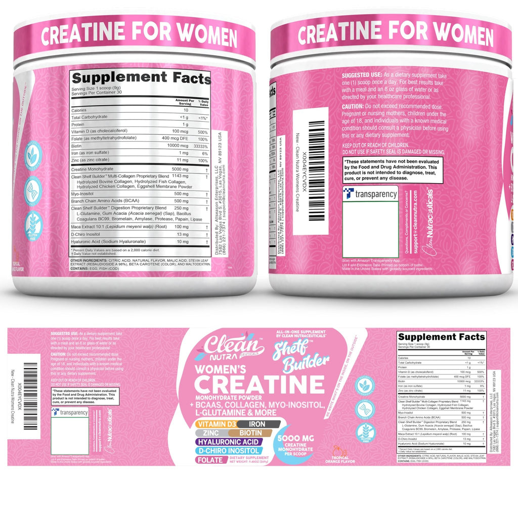 Creatine for Women | Creatine Monohydrate + Powder Myo-Inositol Collagen Biotin Hyaluronic Acid Folate L Glutamine Vitamin D3 Iron Zinc - FENGGESTORE20