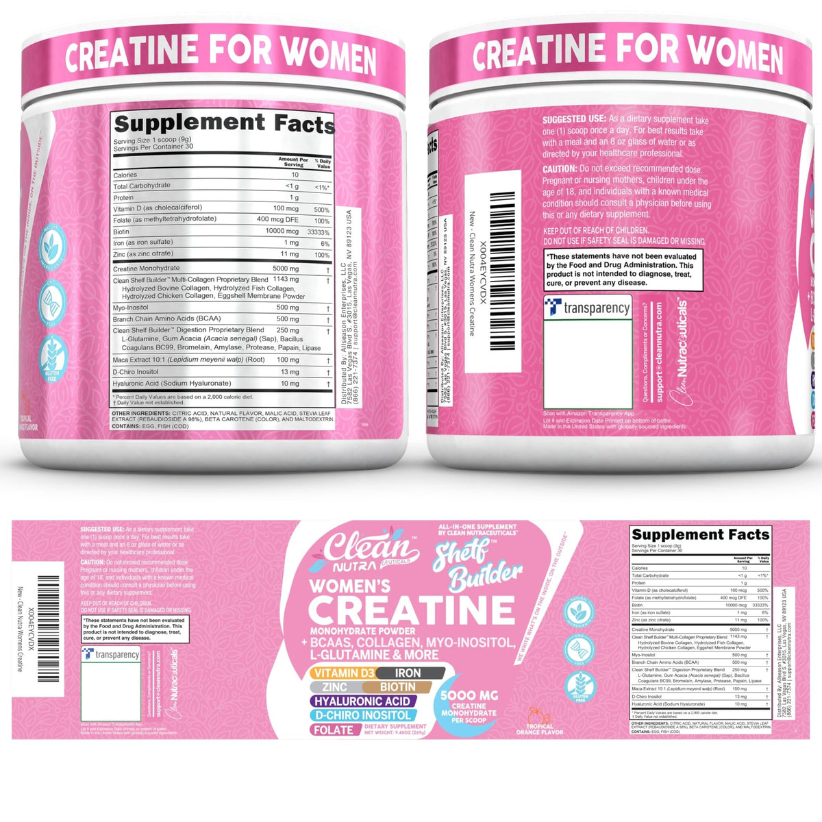 Creatine for Women | Creatine Monohydrate + Powder Myo-Inositol Collagen Biotin Hyaluronic Acid Folate L Glutamine Vitamin D3 Iron Zinc - FENGGESTORE20