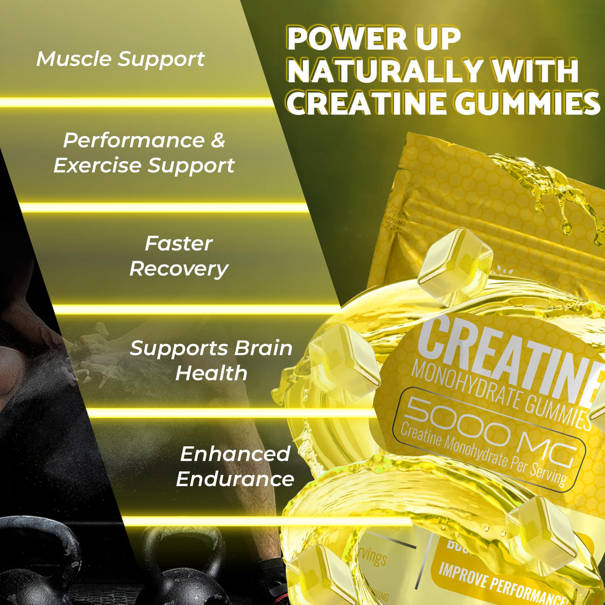 Creatine Gummies 5000mg, 30 Servings Creatine Monohydrate Gummies - Third-Party Tested Creatine for Women, Pineapple Flavor Creatine for Men, Muscle Growth, - FENGGESTORE20