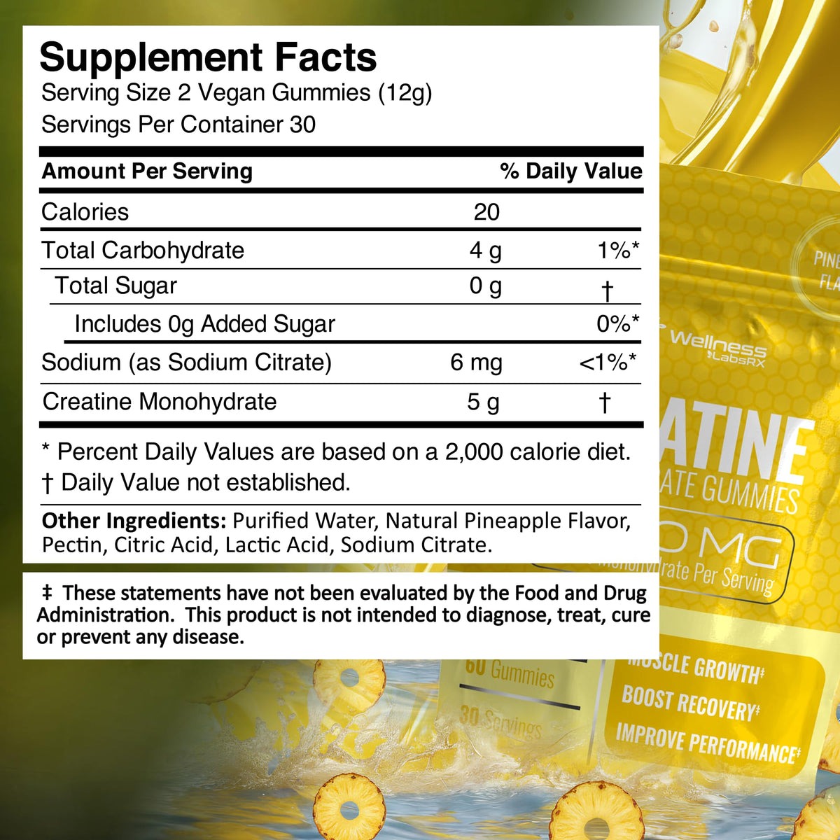 Creatine Gummies 5000mg, 30 Servings Creatine Monohydrate Gummies - Third-Party Tested Creatine for Women, Pineapple Flavor Creatine for Men, Muscle Growth, - FENGGESTORE20