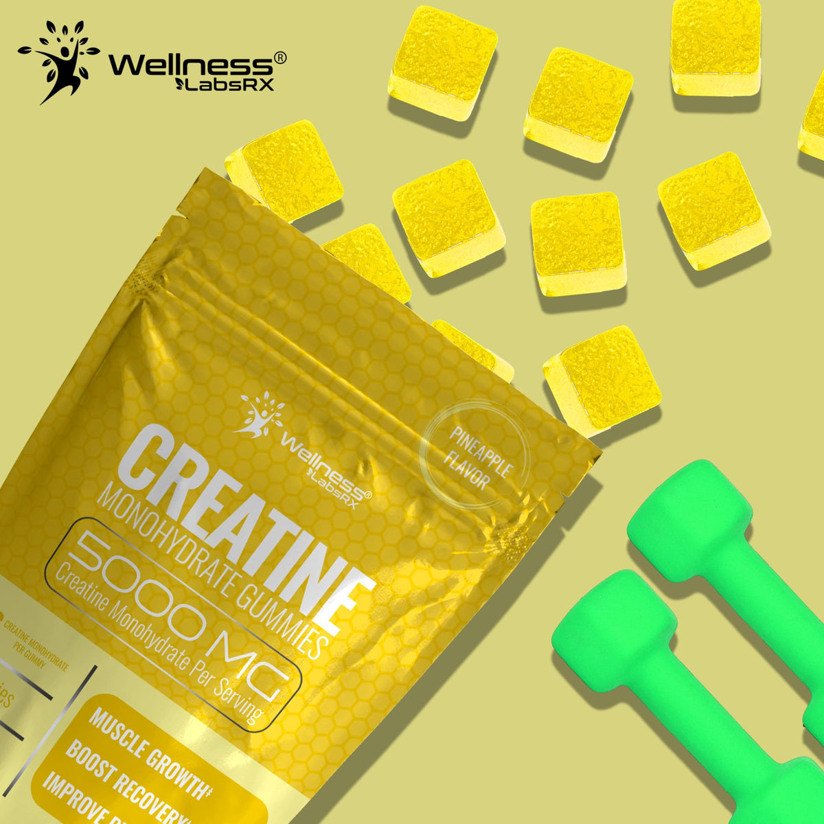 Creatine Gummies 5000mg, 30 Servings Creatine Monohydrate Gummies - Third-Party Tested Creatine for Women, Pineapple Flavor Creatine for Men, Muscle Growth, - FENGGESTORE20