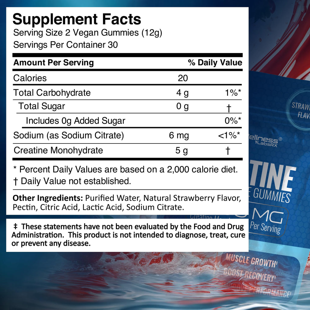 Creatine Gummies 5000mg, 30 Servings Creatine Monohydrate Gummies - Third-Party Tested Creatine for Women, Strawberry Flavor Creatine for Men, Muscle Growth, - FENGGESTORE20