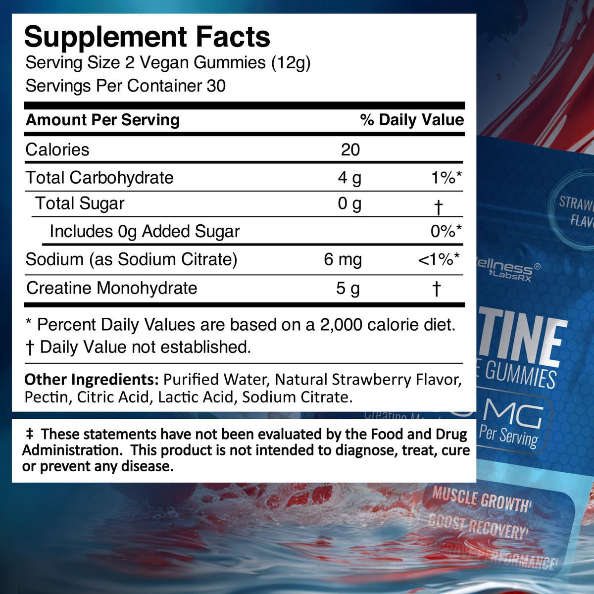 Creatine Gummies 5000mg, 30 Servings Creatine Monohydrate Gummies - Third-Party Tested Creatine for Women, Strawberry Flavor Creatine for Men, Muscle Growth, - FENGGESTORE20