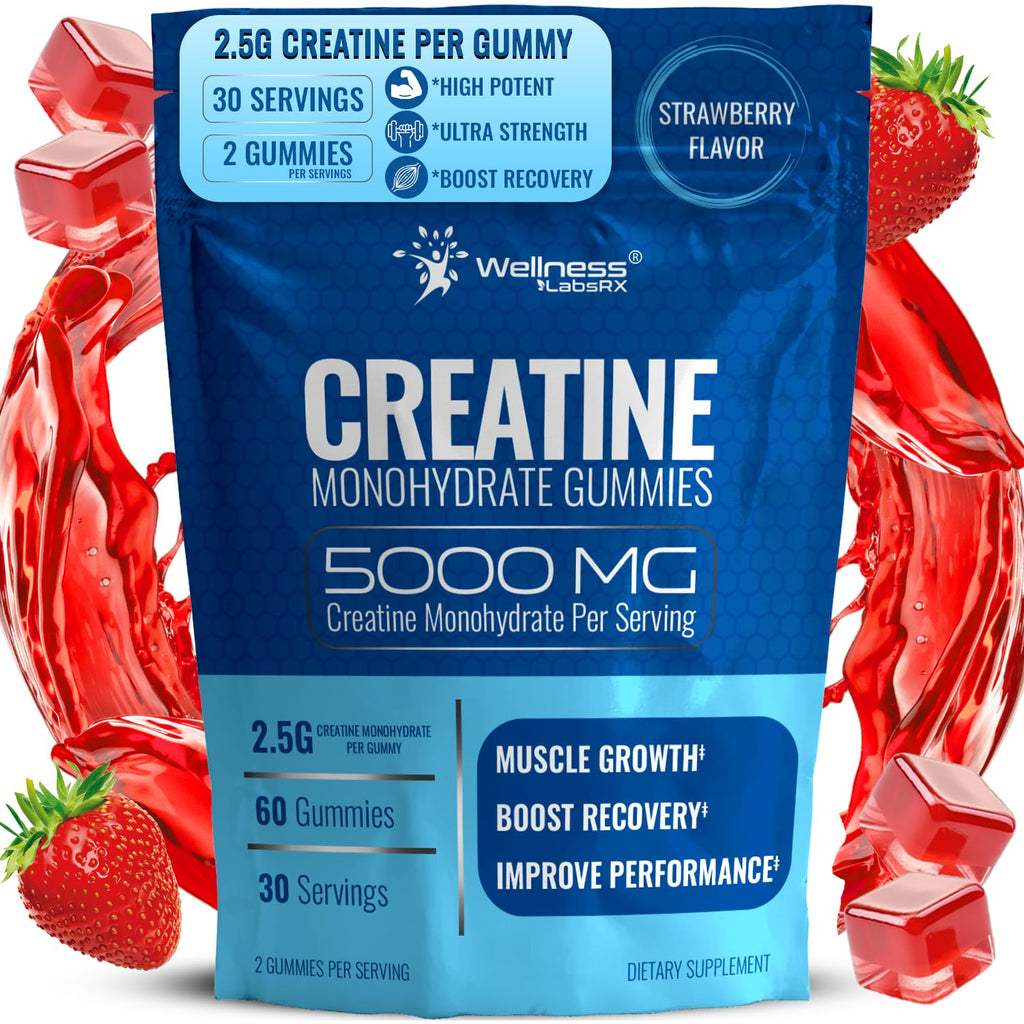 Creatine Gummies 5000mg, 30 Servings Creatine Monohydrate Gummies - Third-Party Tested Creatine for Women, Strawberry Flavor Creatine for Men, Muscle Growth, - FENGGESTORE20