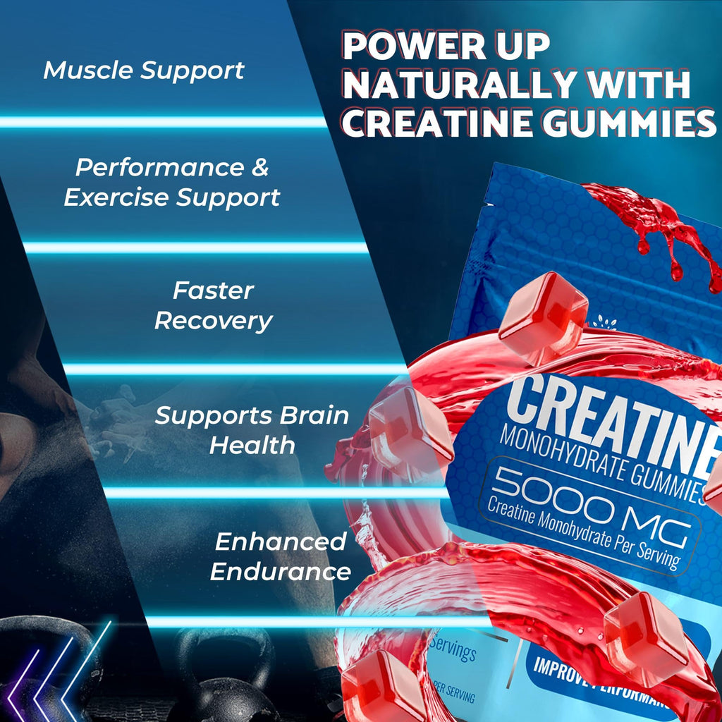 Creatine Gummies 5000mg, 30 Servings Creatine Monohydrate Gummies - Third-Party Tested Creatine for Women, Strawberry Flavor Creatine for Men, Muscle Growth, - FENGGESTORE20