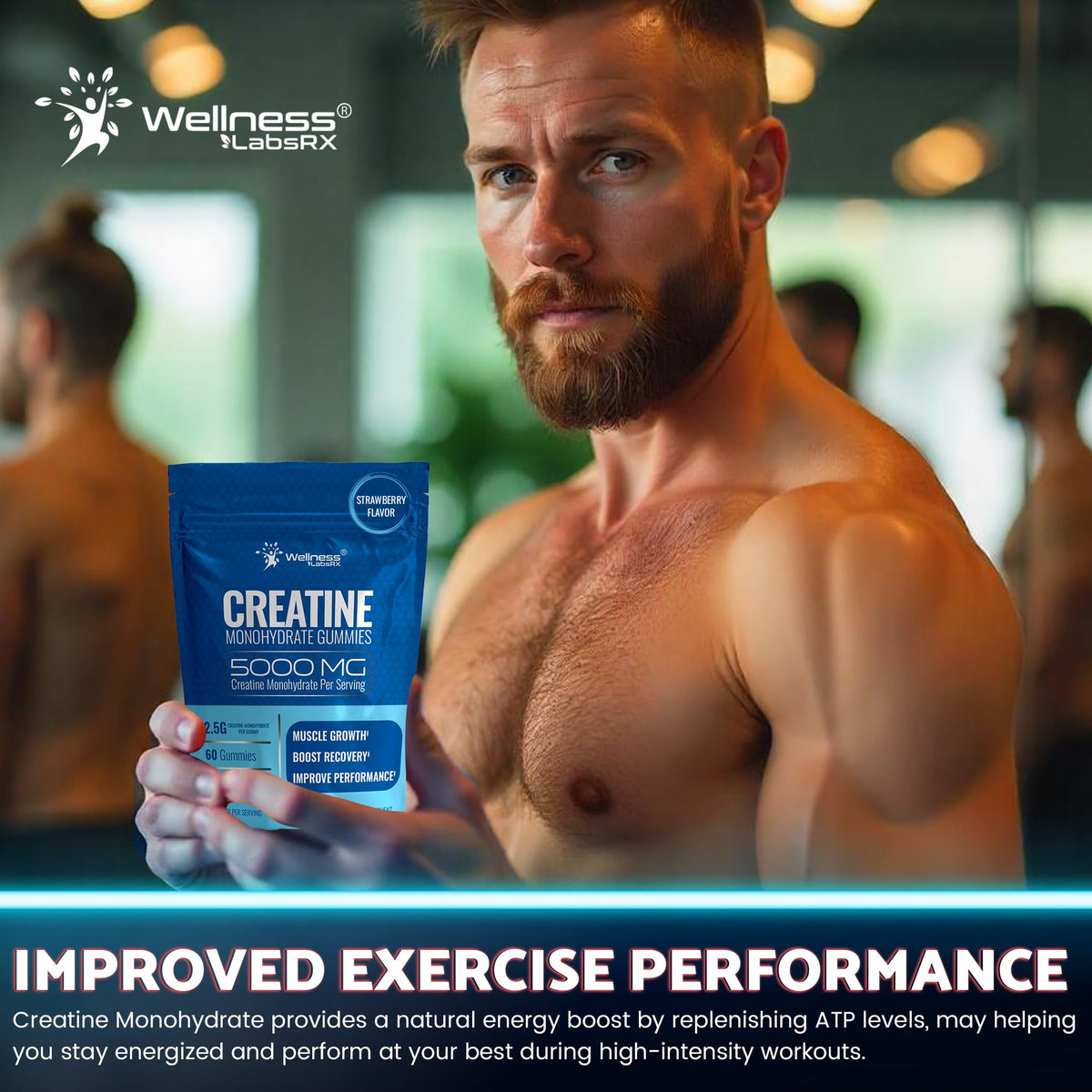 Creatine Gummies 5000mg, 30 Servings Creatine Monohydrate Gummies - Third-Party Tested Creatine for Women, Strawberry Flavor Creatine for Men, Muscle Growth, - FENGGESTORE20