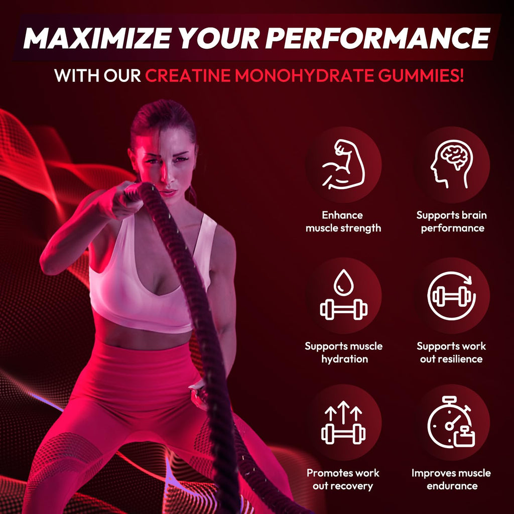 Creatine Gummies Monohydrate Complex 9000MG, Chewable Creatine Monohydrate Gummies for Men & Women with L-Taurine, BCAA 2:1, B12/6, Building Muscle - FENGGESTORE20