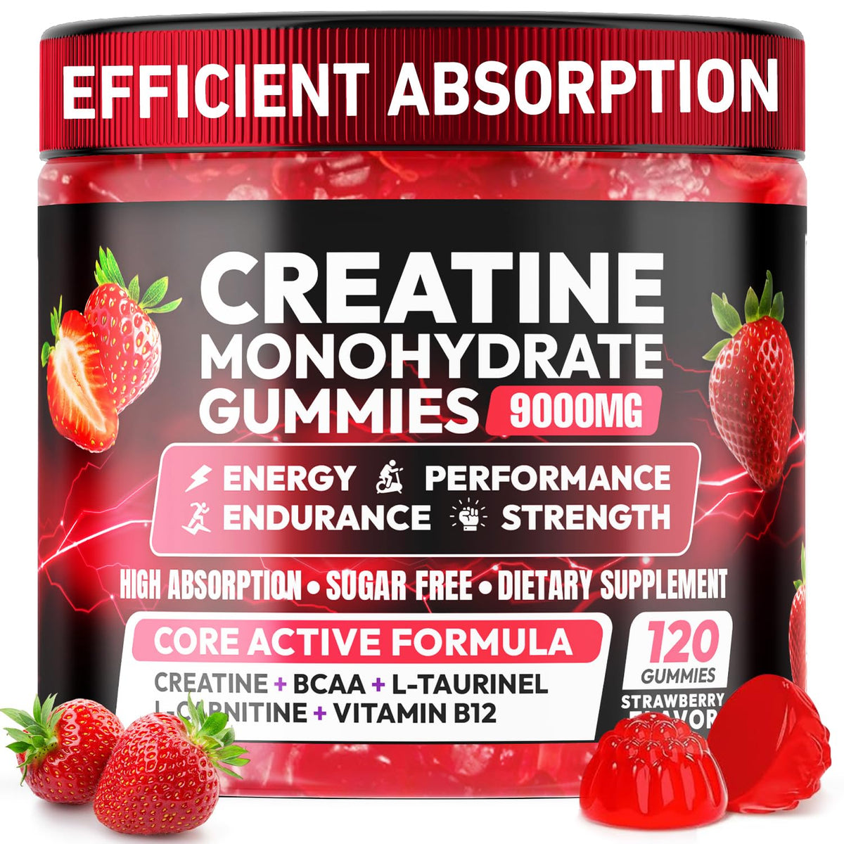 Creatine Gummies Monohydrate Complex 9000MG, Chewable Creatine Monohydrate Gummies for Men & Women with L-Taurine, BCAA 2:1, B12/6, Building Muscle - FENGGESTORE20