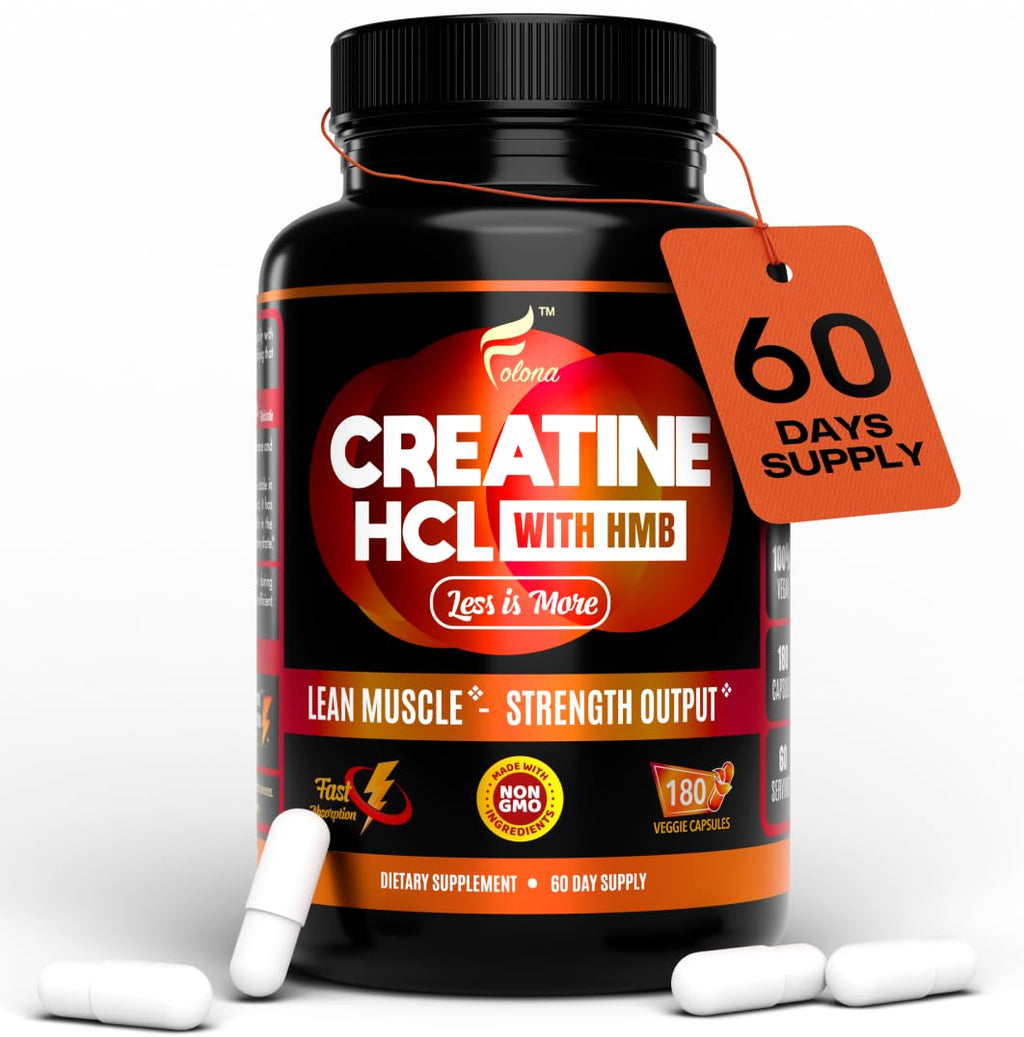 Creatine HCL Capsules with HMB - Workout Supplement for Men & Women, Muscle Builder, Endurance, Strength, Superior to Monohydrate: Instantized for Max Absorption, No Load - FENGGESTORE20