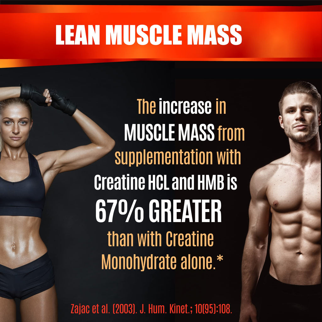 Creatine HCL Capsules with HMB - Workout Supplement for Men & Women, Muscle Builder, Endurance, Strength, Superior to Monohydrate: Instantized for Max Absorption, No Load - FENGGESTORE20