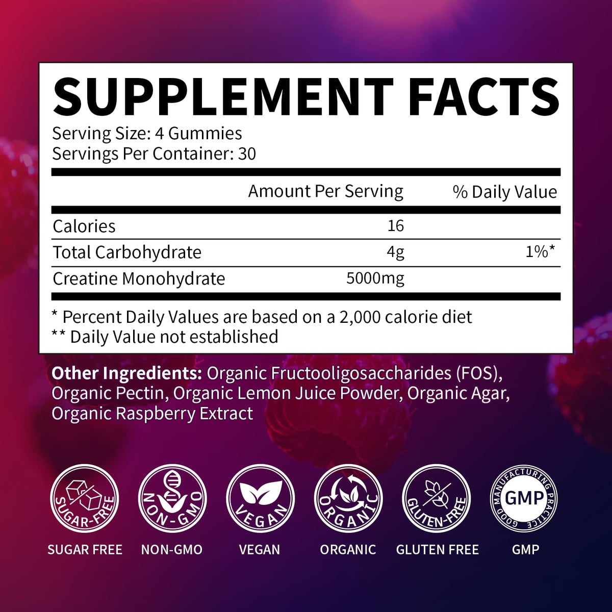Creatine Monohydrate Gummies 5000mg for Men & Women, Organic Pure Creatine Gummies | Sugar Free,Vegan, Non-GMO,Raspberry Flavor, 120 Count - FENGGESTORE20
