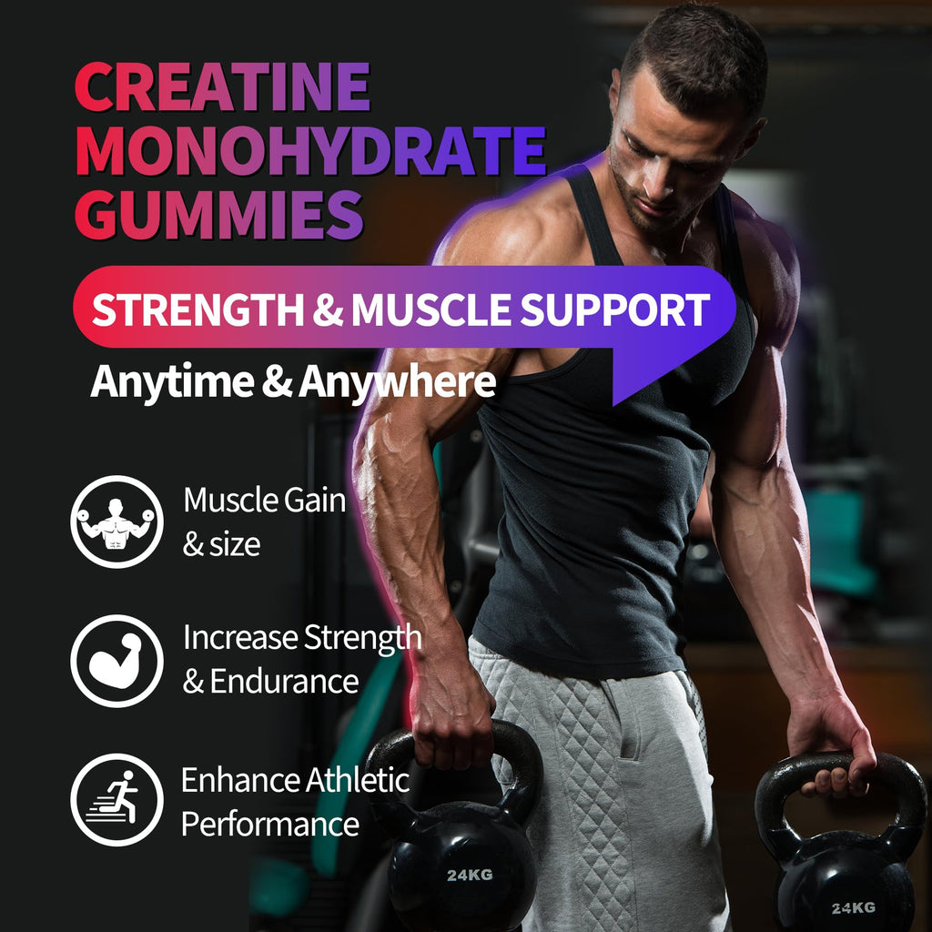 Creatine Monohydrate Gummies 8000 mg for Men & Women, Creatine Supplement for Enhanced Muscle Growth, Energy Boost - with L-Taurine, Sugar Free, Vegan - FENGGESTORE20