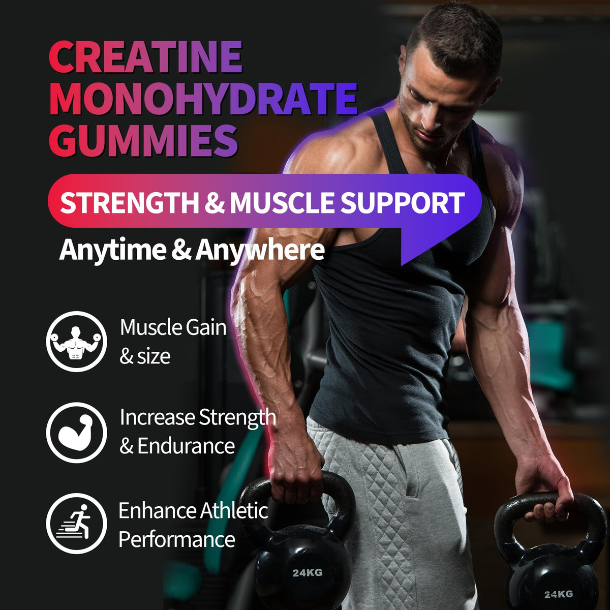 Creatine Monohydrate Gummies 8000 mg for Men & Women, Creatine Supplement for Enhanced Muscle Growth, Energy Boost - with L-Taurine, Sugar Free, Vegan - FENGGESTORE20