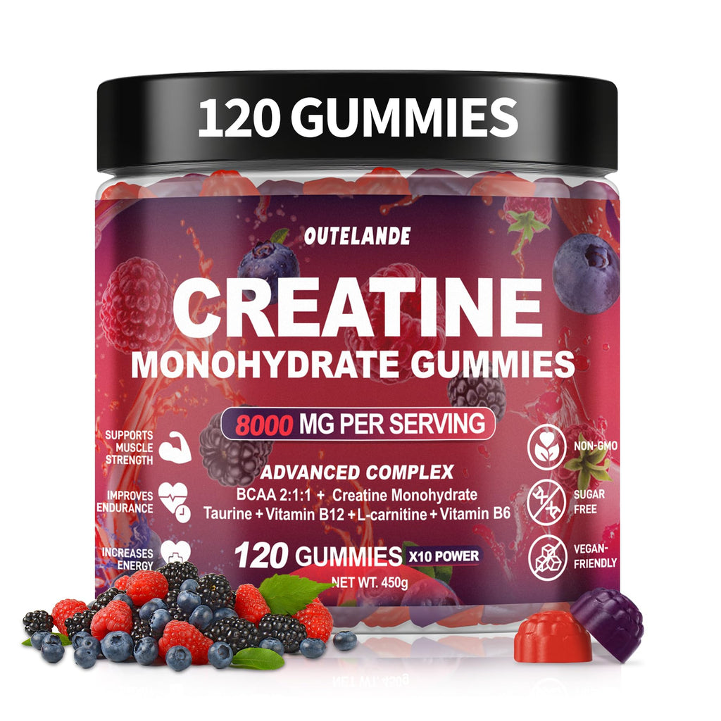 Creatine Monohydrate Gummies 8000 mg for Men & Women, Creatine Supplement for Enhanced Muscle Growth, Energy Boost - with L-Taurine, Sugar Free, Vegan - FENGGESTORE20