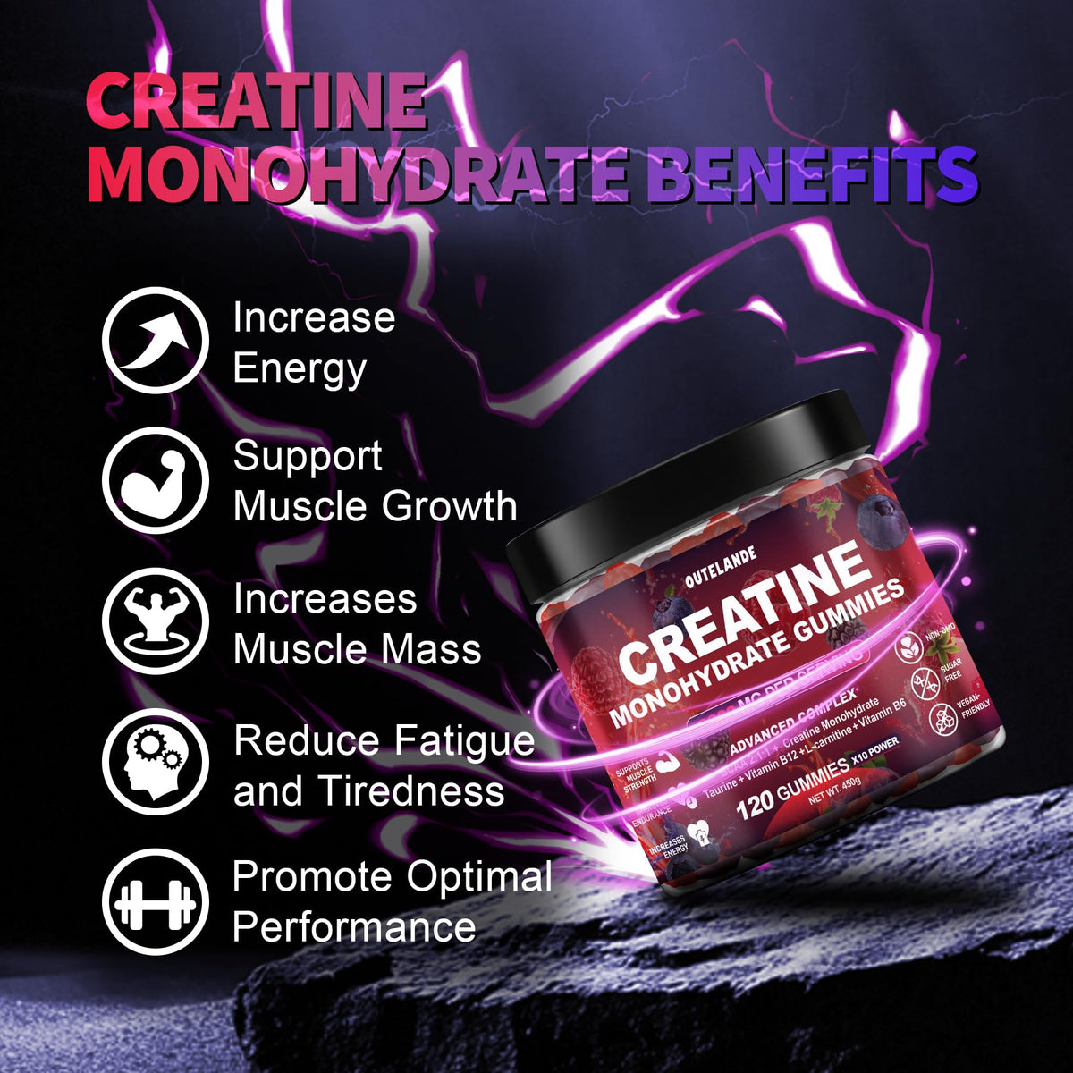 Creatine Monohydrate Gummies 8000 mg for Men & Women, Creatine Supplement for Enhanced Muscle Growth, Energy Boost - with L-Taurine, Sugar Free, Vegan - FENGGESTORE20