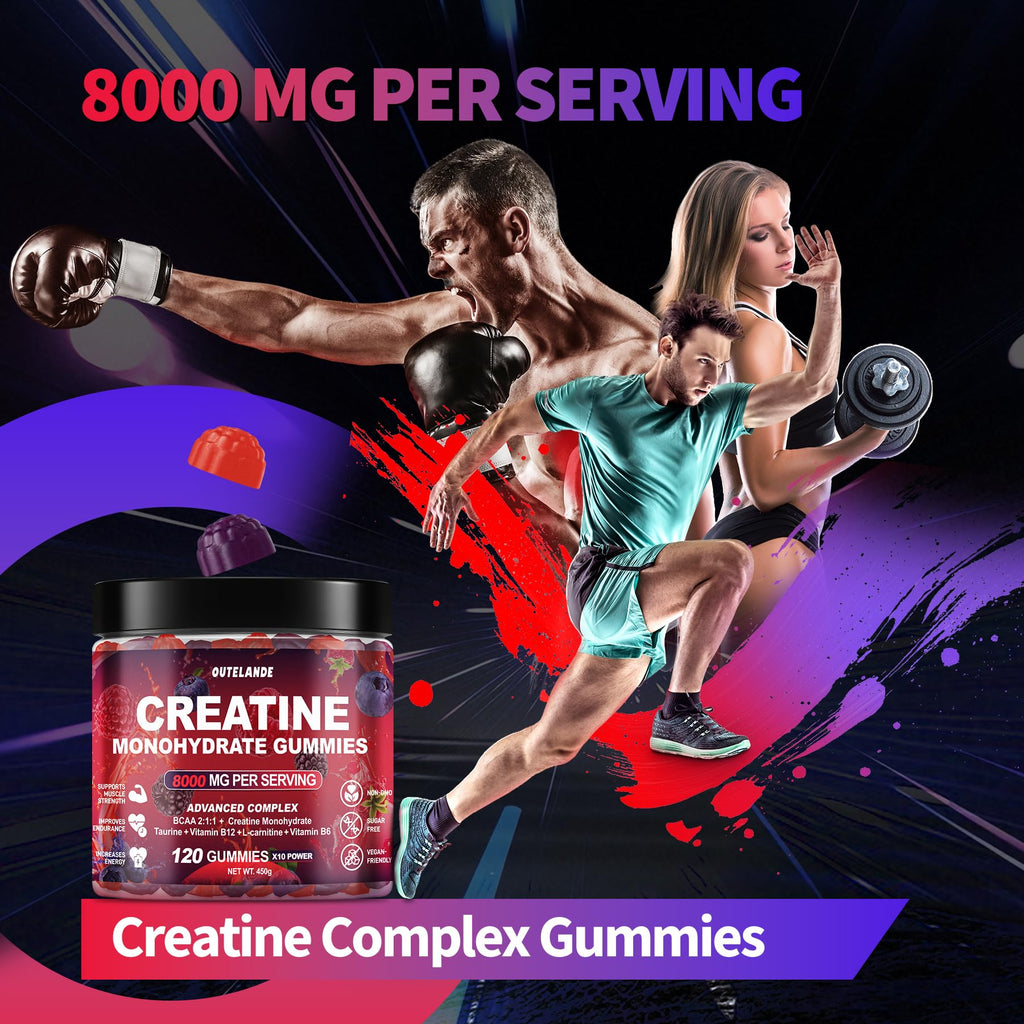 Creatine Monohydrate Gummies 8000 mg for Men & Women, Creatine Supplement for Enhanced Muscle Growth, Energy Boost - with L-Taurine, Sugar Free, Vegan - FENGGESTORE20