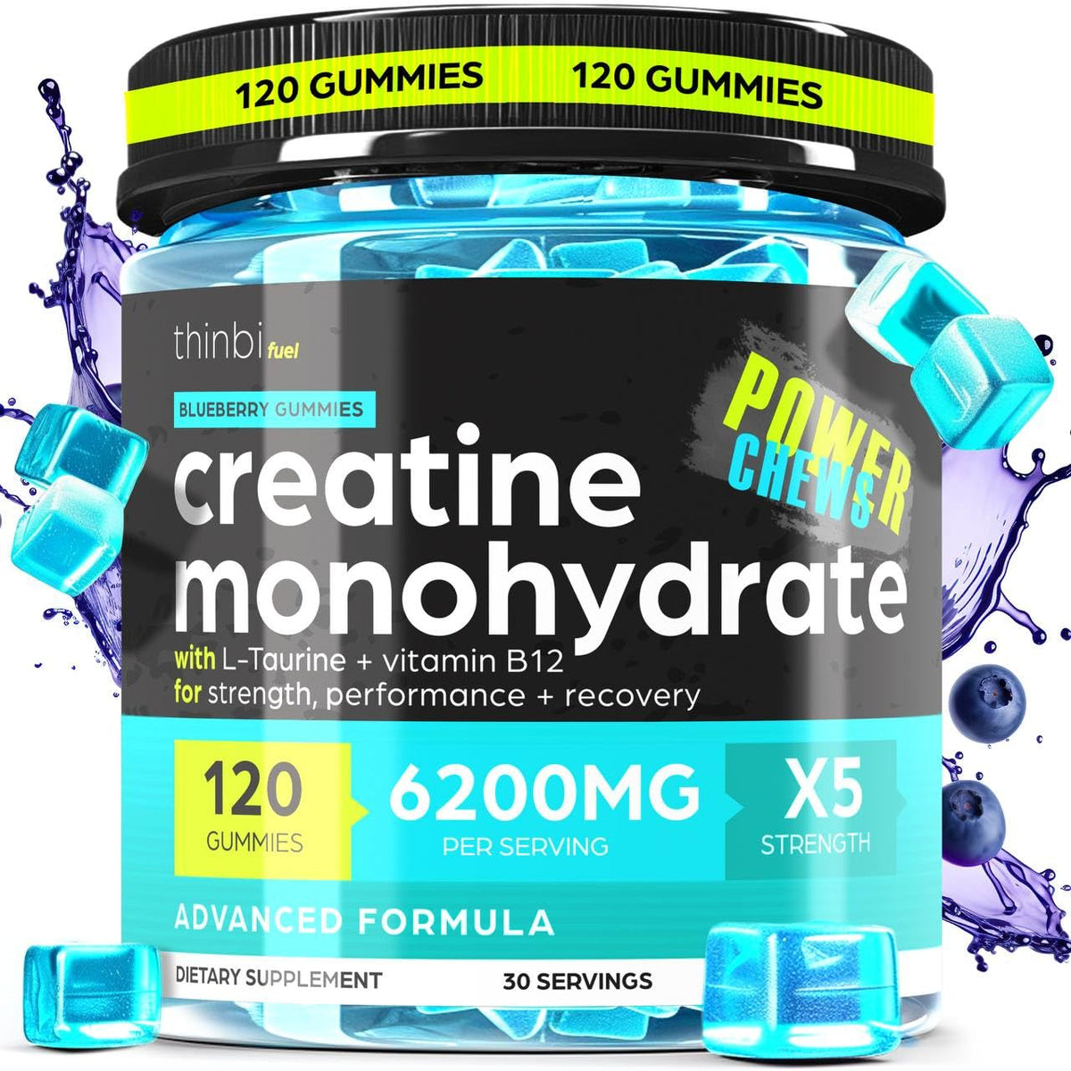 Creatine Monohydrate Gummies Complex 6200mg for Men & Women - 120 Gummies Advanced Formula W/L-Taurine + Vitamin B12 for Muscle Strength, Muscle Builder, Energy Boost - FENGGESTORE20