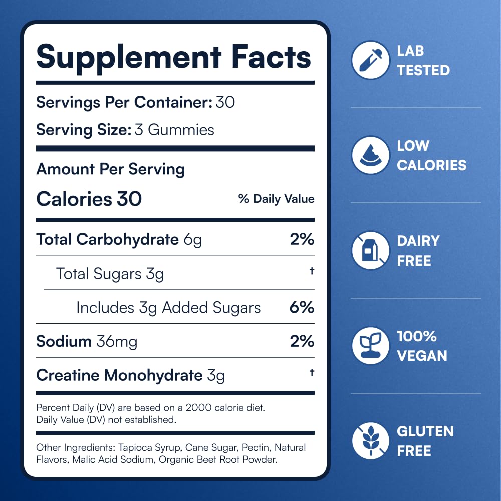 Creatine Monohydrate Gummies - Supports Muscle Growth, Recovery & Brain Function - Convenient & Easy to Take - Great Tasting Watermelon Flavor - FENGGESTORE20