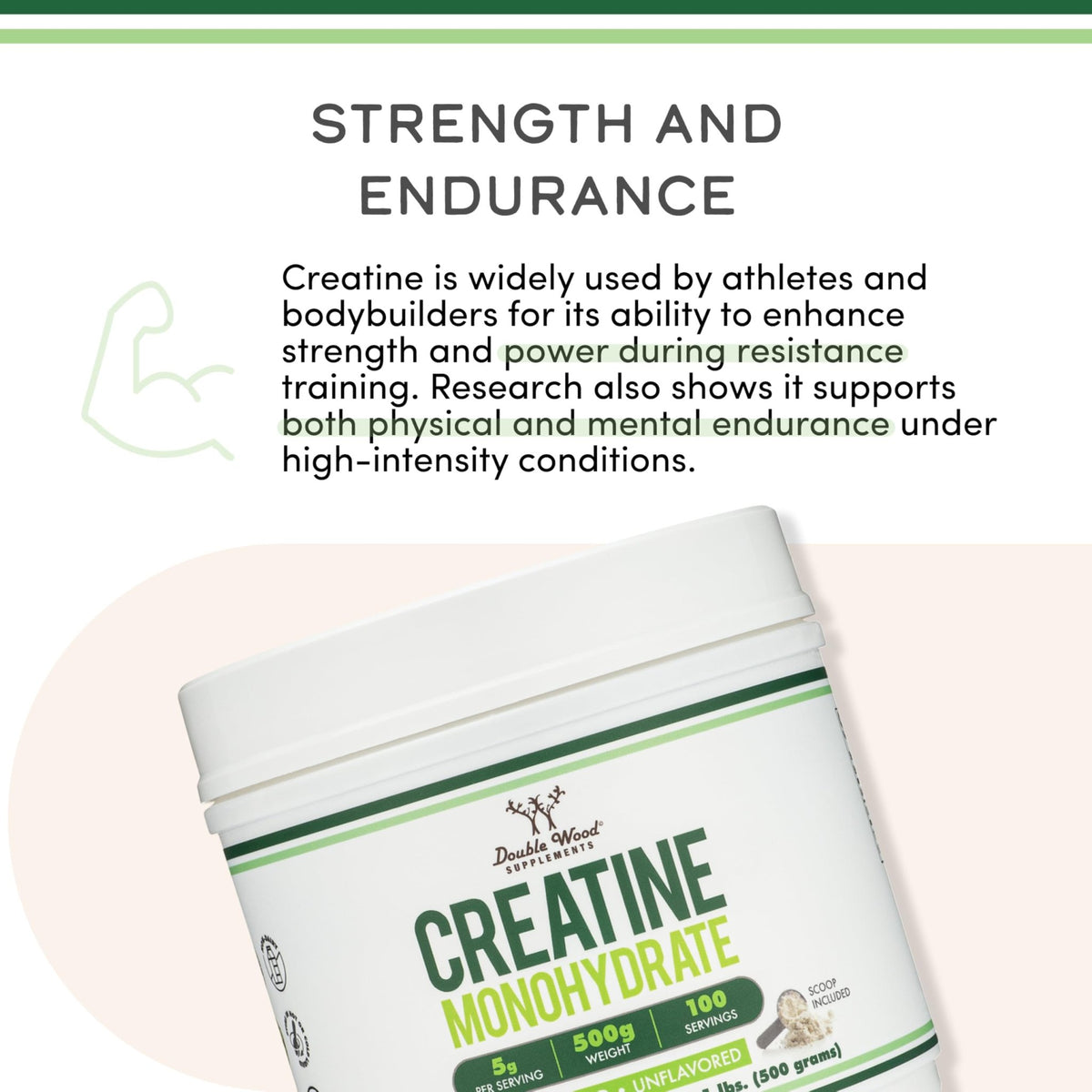 Creatine Monohydrate Powder 1.1lbs (100 Servings of 5 Grams Each) - No Fillers, Vegan Safe, Non-GMO, Gluten Free by Double Wood - FENGGESTORE20