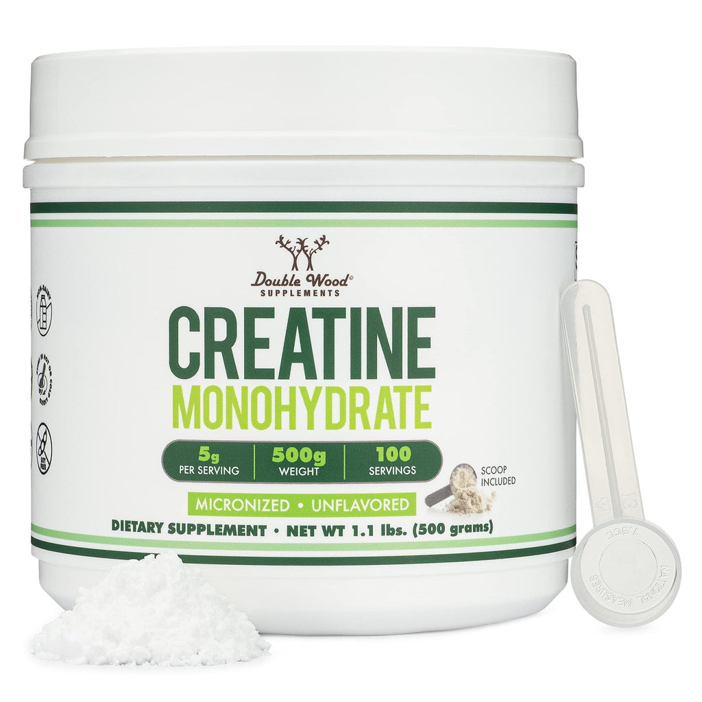 Creatine Monohydrate Powder 1.1lbs (100 Servings of 5 Grams Each) - No Fillers, Vegan Safe, Non-GMO, Gluten Free by Double Wood - FENGGESTORE20