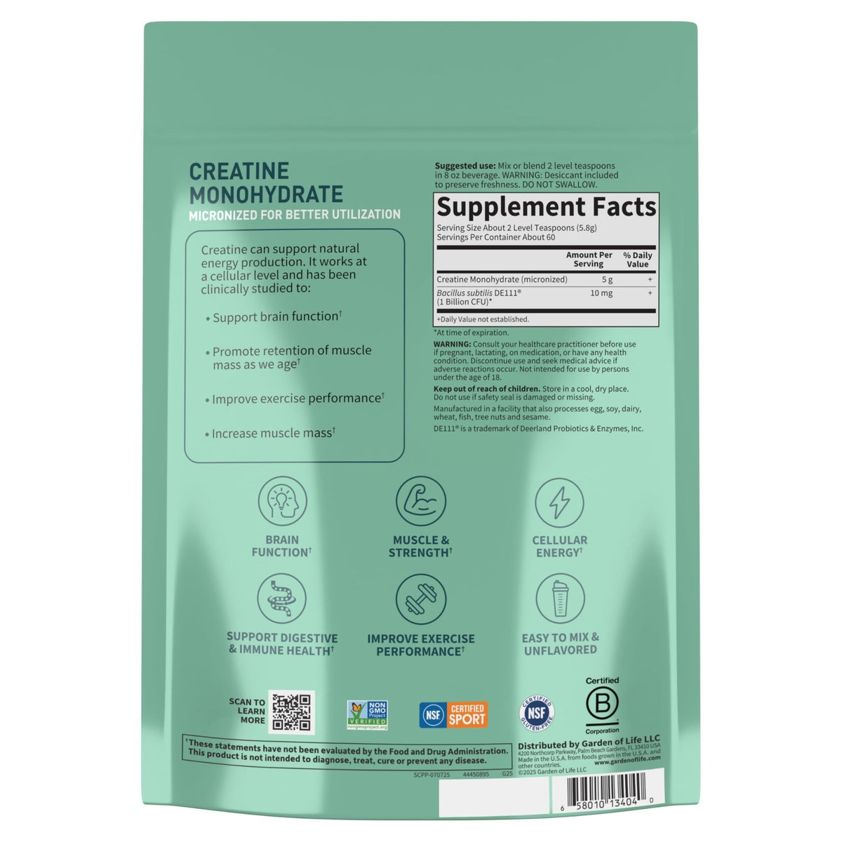 Creatine Monohydrate Powder for Women and Men by Garden of Life, Micronized Pre Workout with Probiotics for Muscle, Strength, Performance, Sport Amino Energy, - FENGGESTORE20