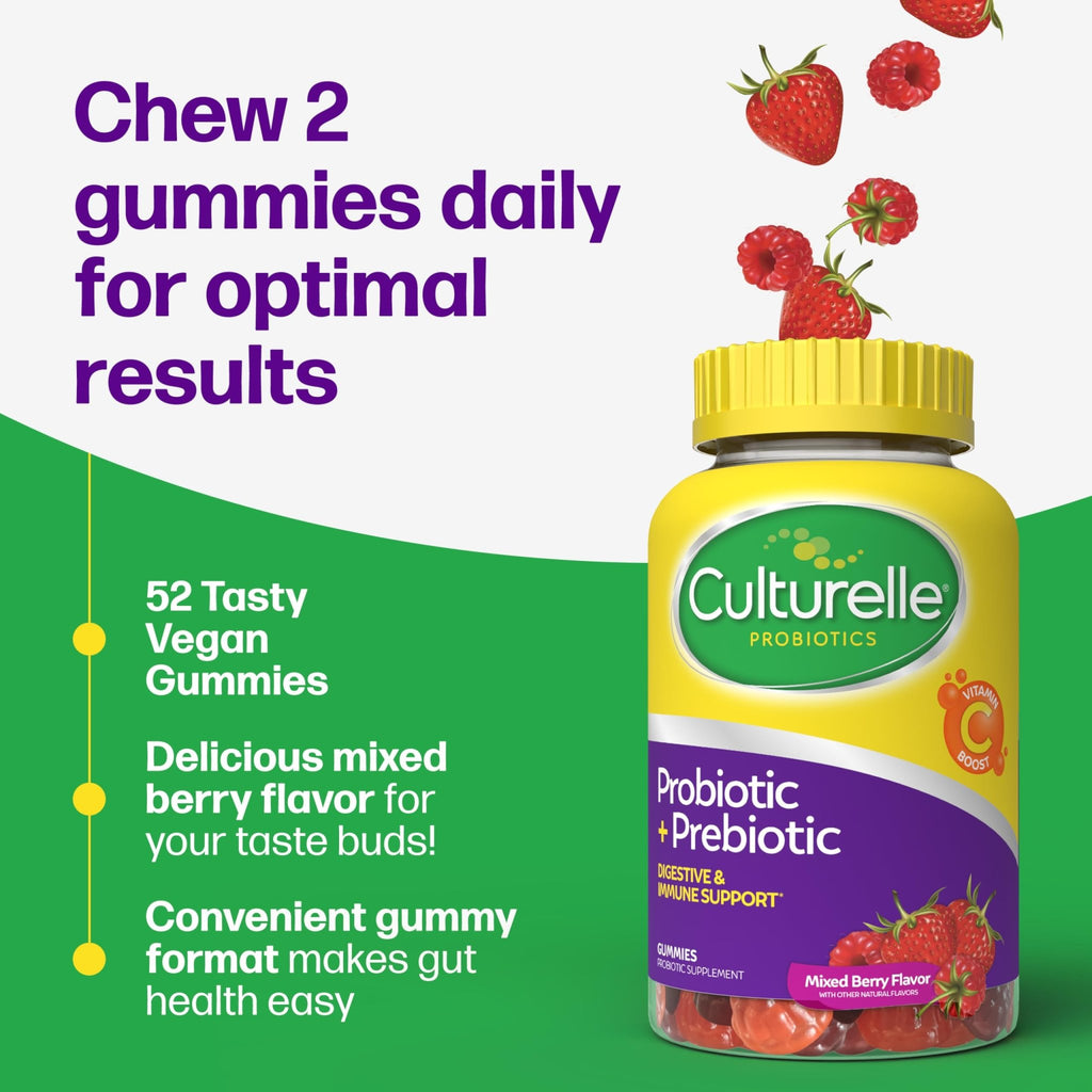 Culturelle Daily Probiotic Gummies for Women & Men, Berry Flavor, 52 Count, Naturally-Sourced Daily Probiotic - FENGGESTORE20