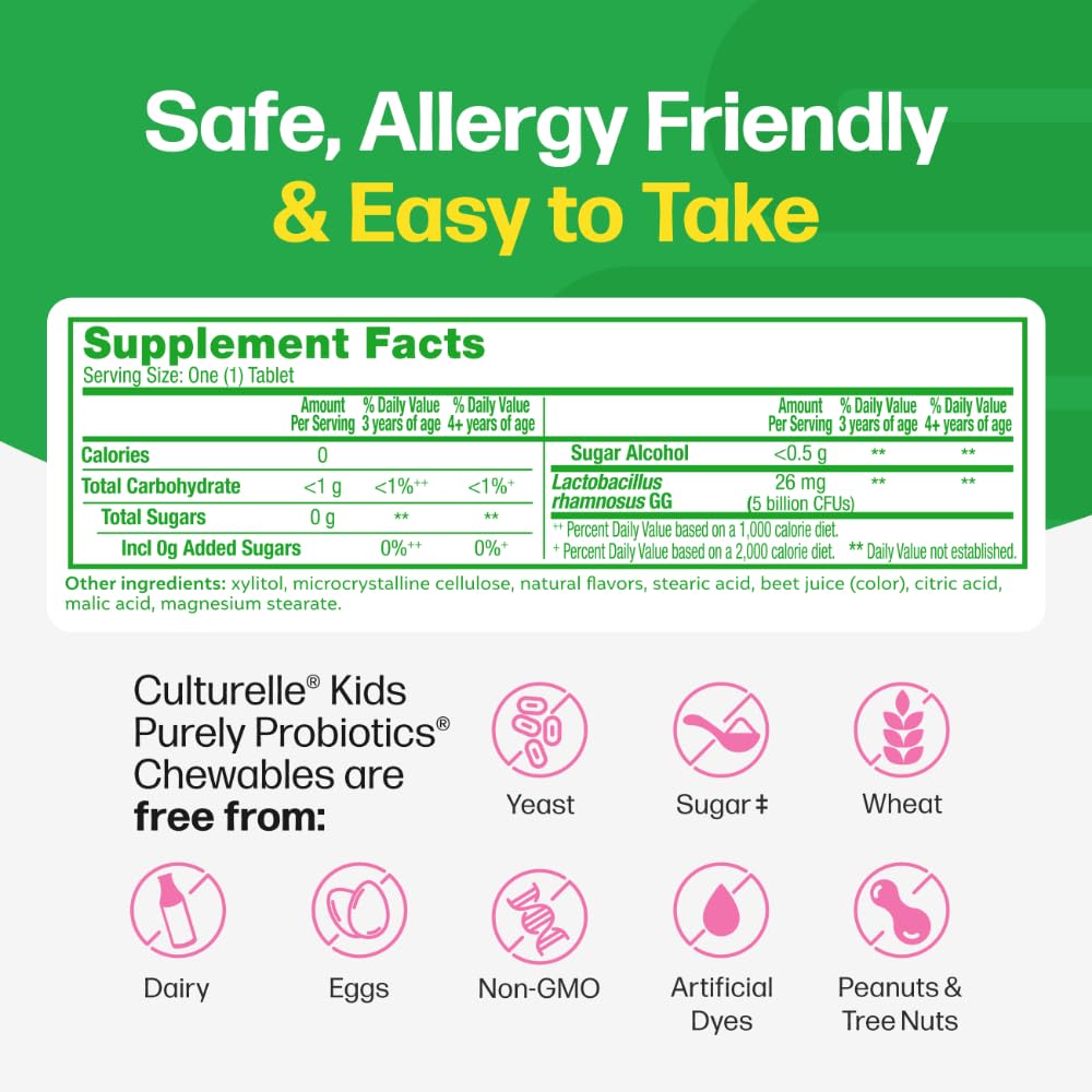 Culturelle Kids Chewable Daily Probiotic for Kids, Ages 3+, 30 Count, #1 Pediatrician-Recommended Brand, Natural Berry Flavored Daily Probiotics - FENGGESTORE20