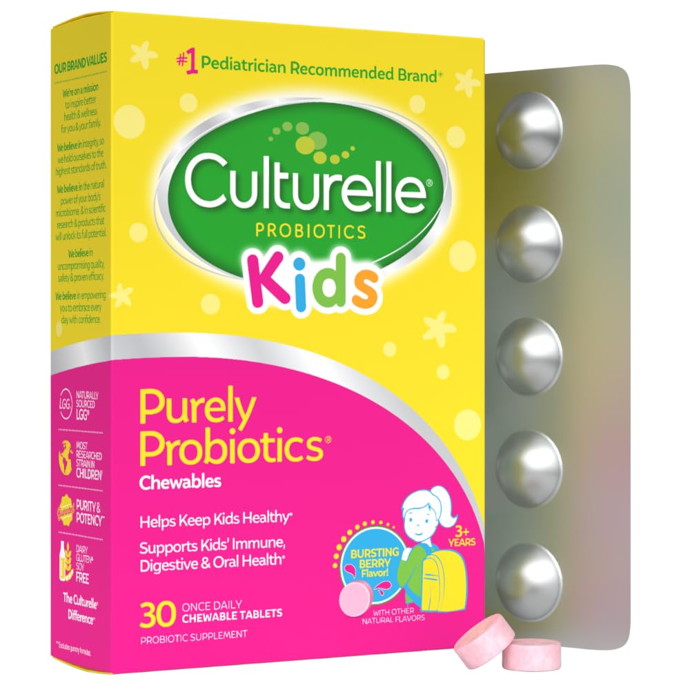 Culturelle Kids Chewable Daily Probiotic for Kids, Ages 3+, 30 Count, #1 Pediatrician-Recommended Brand, Natural Berry Flavored Daily Probiotics - FENGGESTORE20