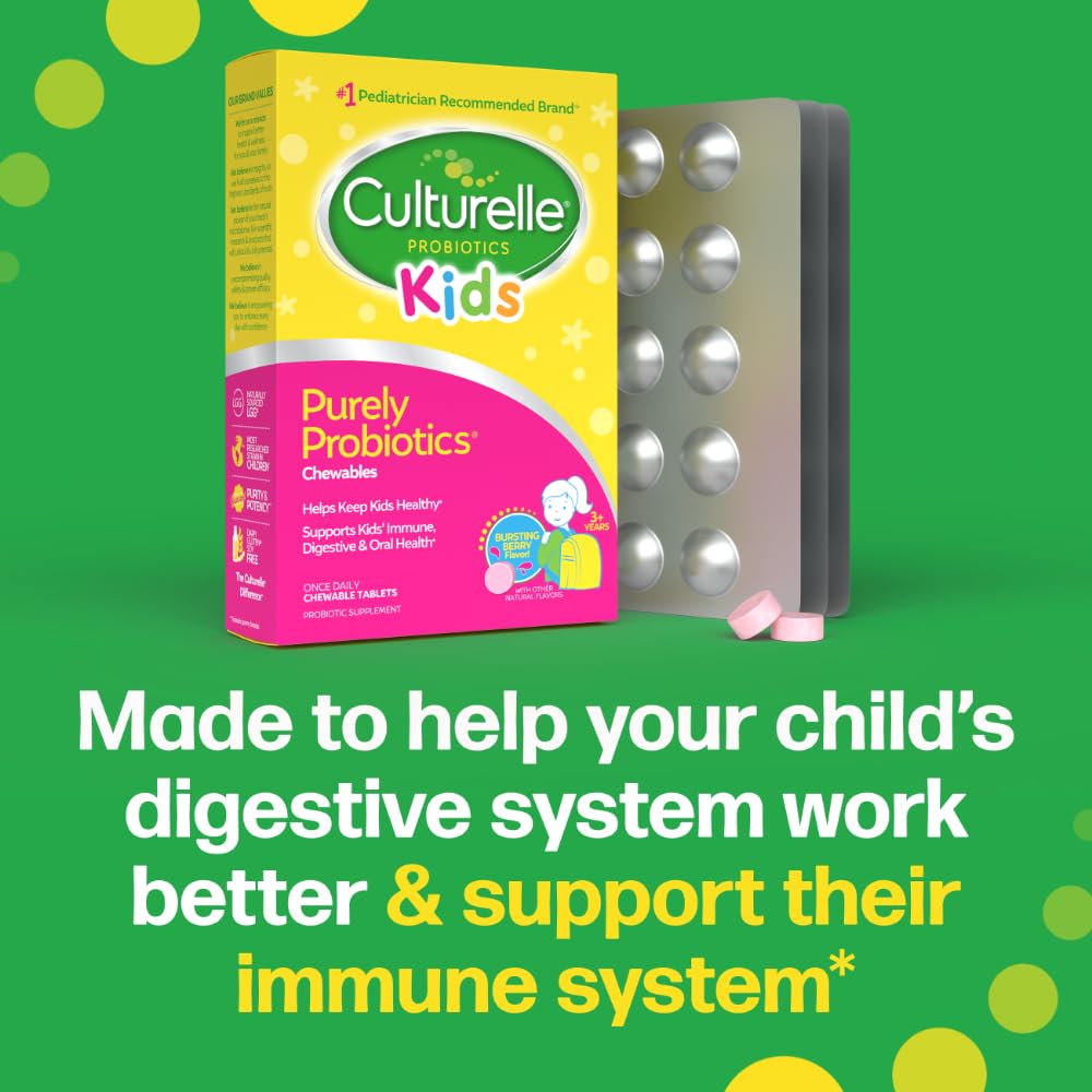 Culturelle Kids Chewable Daily Probiotic for Kids, Ages 3+, 30 Count, #1 Pediatrician-Recommended Brand, Natural Berry Flavored Daily Probiotics - FENGGESTORE20