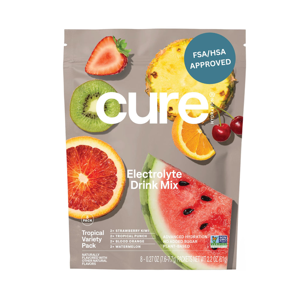 Cure Hydration | Plant-Based Electrolyte Drink Mix | No Added Sugar | FSA-HSA | Dehydration Relief Powder Made with Coconut Water | Non-GMO | Vegan - FENGGESTORE20