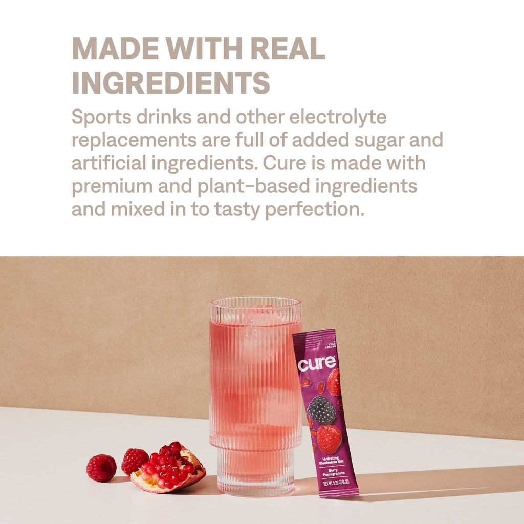 Cure Hydration | Plant-Based Electrolyte Drink Mix | No Added Sugar | FSA-HSA | Dehydration Relief Powder Made with Coconut Water | Non-GMO | Vegan - FENGGESTORE20