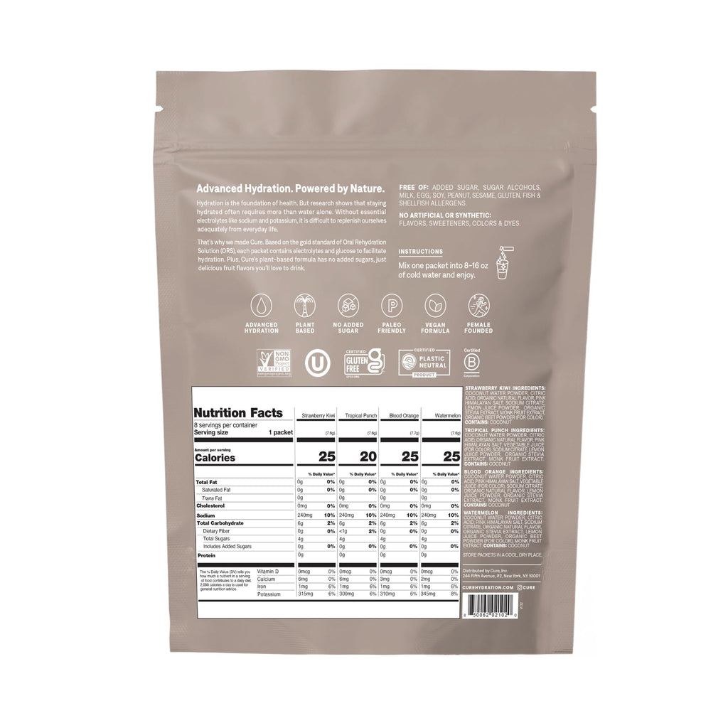 Cure Hydration | Plant-Based Electrolyte Drink Mix | No Added Sugar | FSA-HSA | Dehydration Relief Powder Made with Coconut Water | Non-GMO | Vegan - FENGGESTORE20