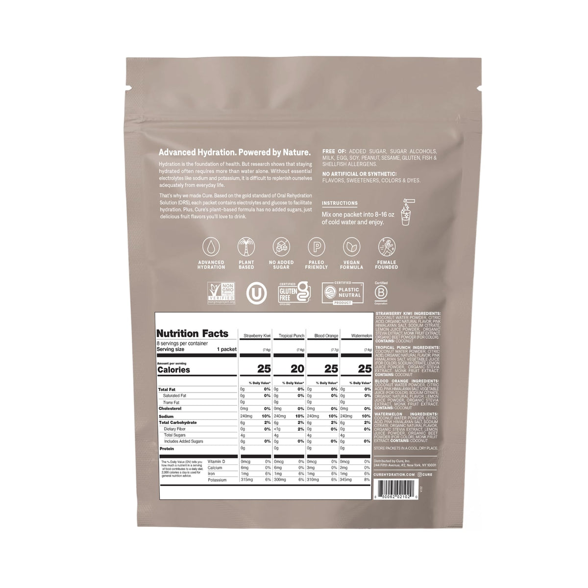 Cure Hydration | Plant-Based Electrolyte Drink Mix | No Added Sugar | FSA-HSA | Dehydration Relief Powder Made with Coconut Water | Non-GMO | Vegan - FENGGESTORE20