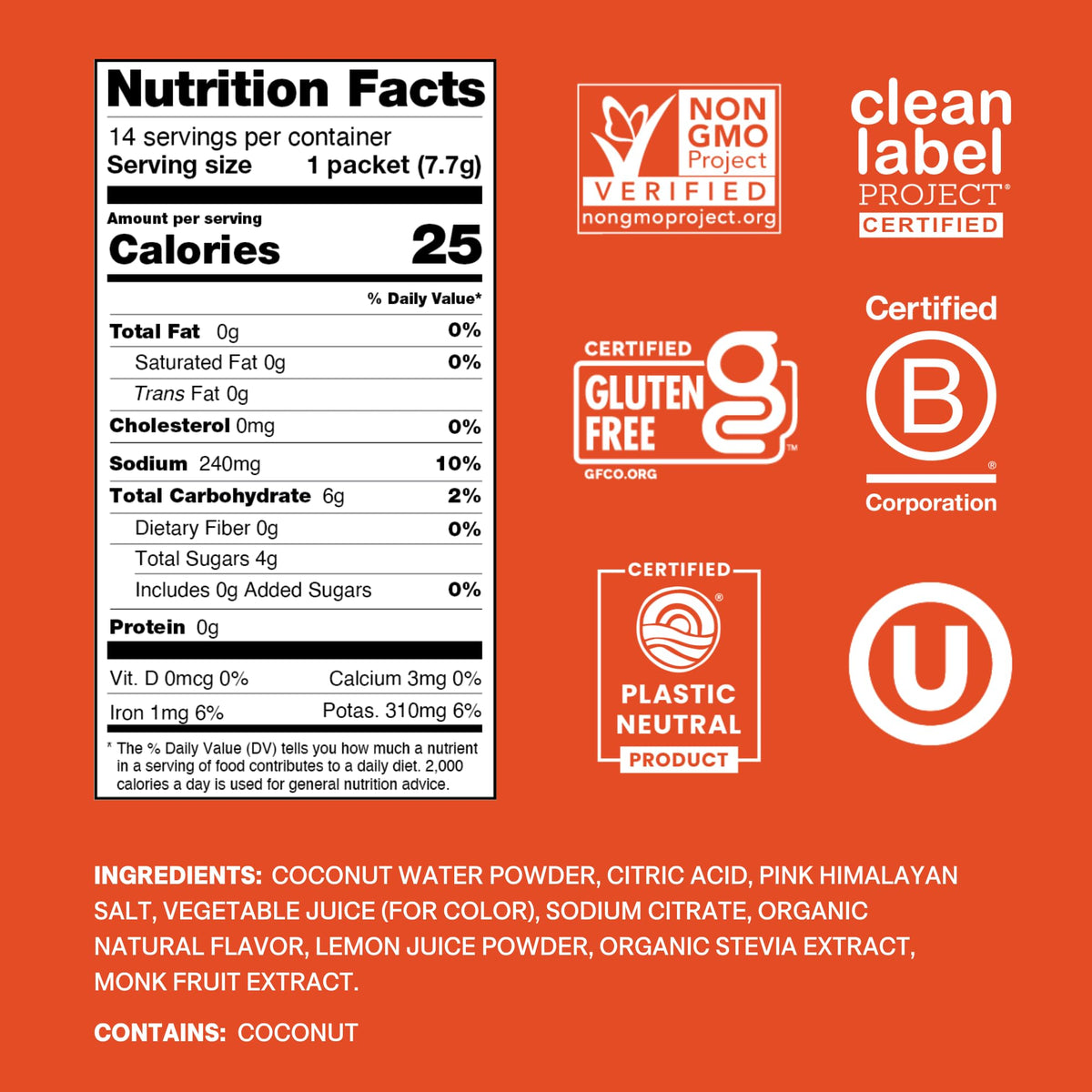 Cure Hydration | Plant-Based Electrolyte Drink Mix | No Added Sugar | FSA-HSA | Dehydration Relief Powder Made with Coconut Water | Non-GMO | Vegan | Pouch of 14 Packets - Blood Orange - FENGGESTORE20