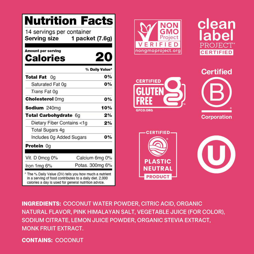 Cure Hydration | Plant-Based Electrolyte Drink Mix | No Added Sugar | FSA-HSA | Dehydration Relief Powder Made with Coconut Water | Non-GMO | Vegan | Pouch of 14 Packets - Tropical Punch - FENGGESTORE20