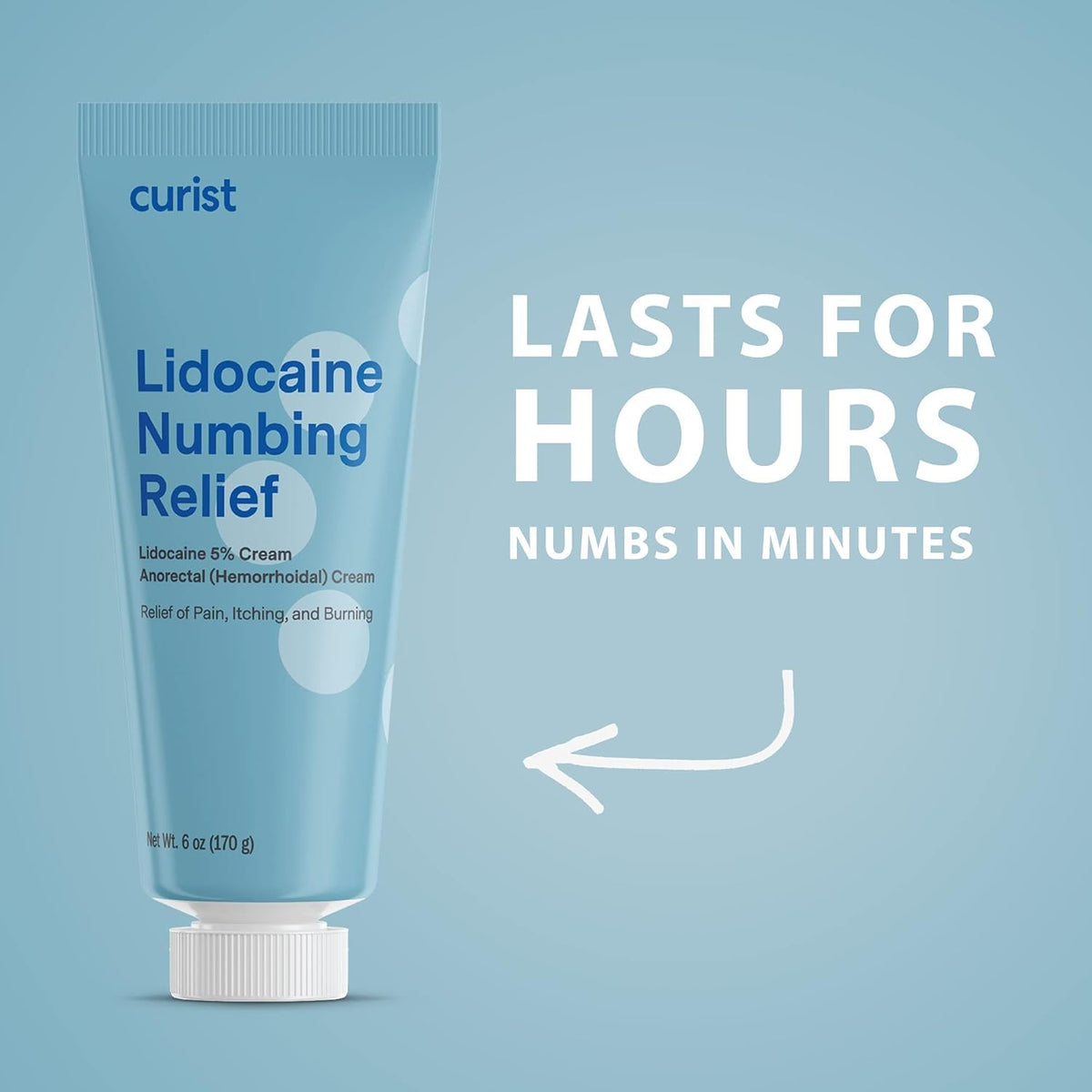 Curist 5% Lidocaine Numbing Cream - 6 oz (170 g) XL Tube - Soothing Numbing Cream for Temporary Discomfort, Itching, and Burning from Hemorrhoids Lidocaine 5% (1 Pack - 6 oz Tube) - FENGGESTORE20
