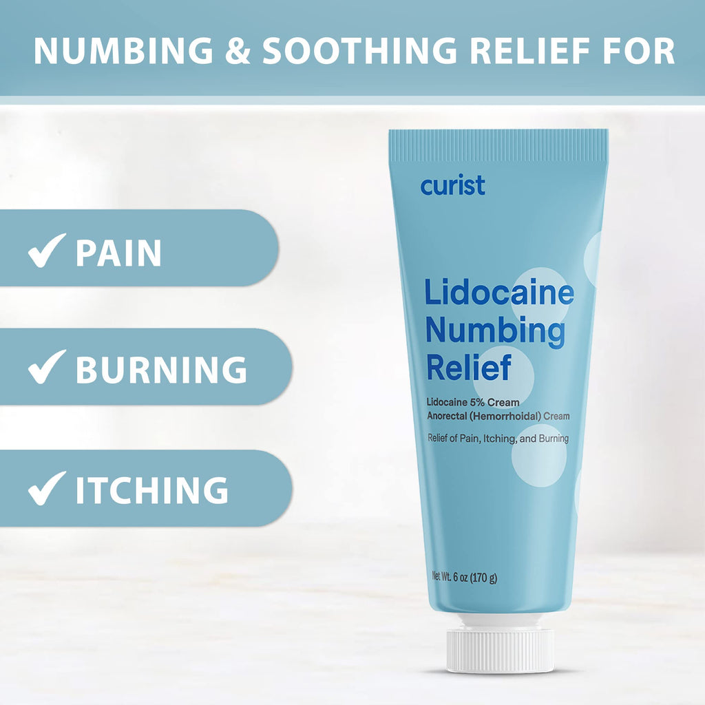 Curist 5% Lidocaine Numbing Cream - 6 oz (170 g) XL Tube - Soothing Numbing Cream for Temporary Discomfort, Itching, and Burning from Hemorrhoids Lidocaine 5% (1 Pack - 6 oz Tube) - FENGGESTORE20